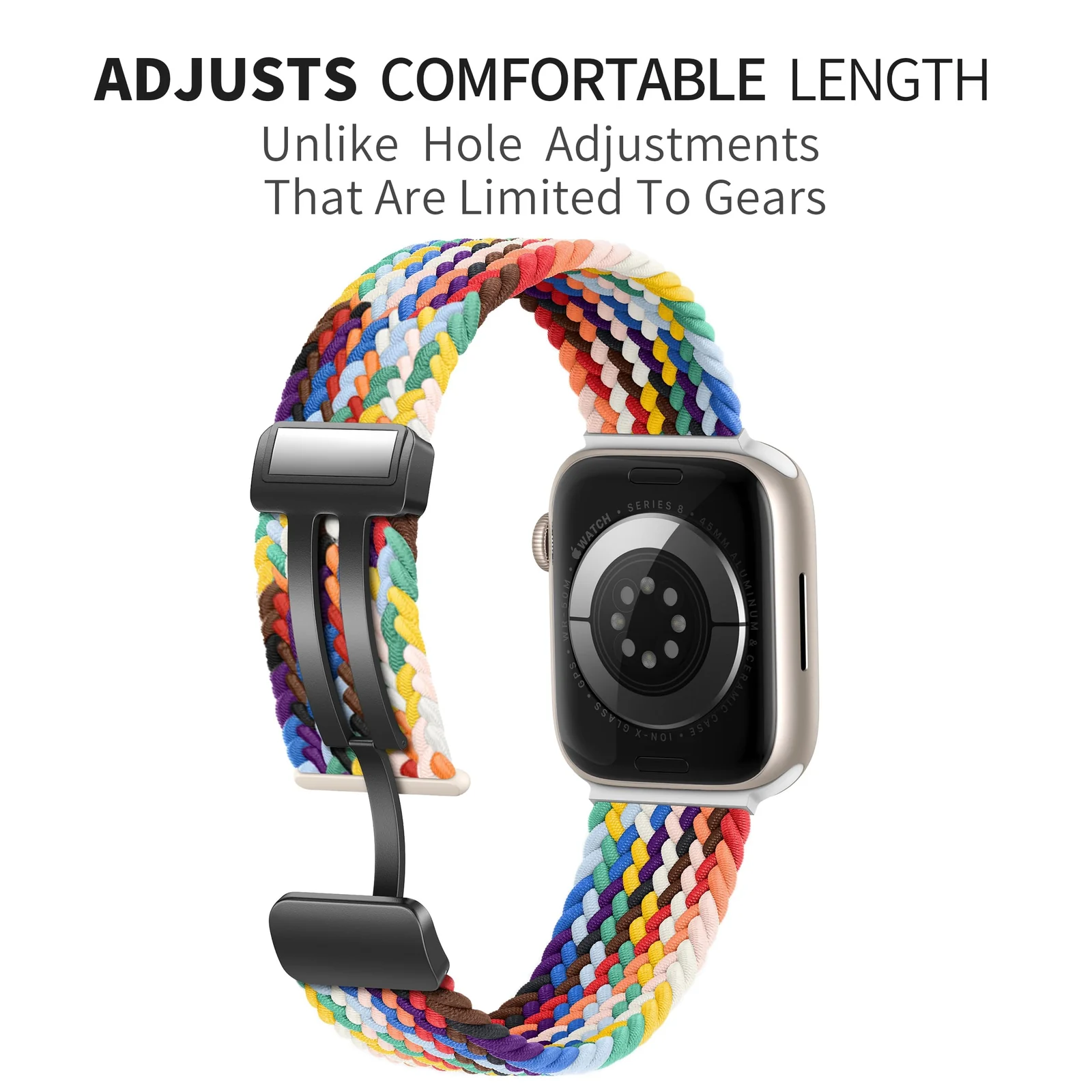 DL3 Mobilak Sport Solo Loop Compatible with Apple Watch Band 42mm 44mm 45mm 46mm 49mm for Women Men, Magnetic Strap Stretchy Braided Wristband for iWatch Series 11 10 9 8 7 6 5 4 3 Ultra 3 2 1 SE SE2 - Black