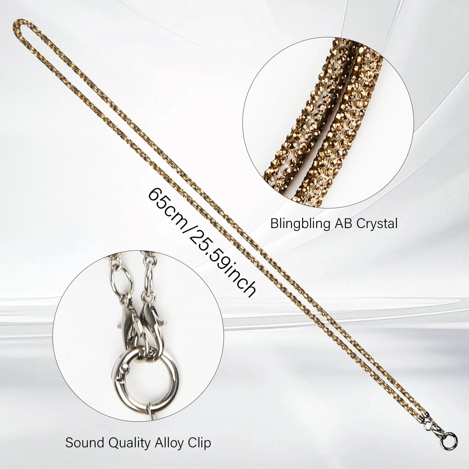 DL3 Mobilak Phone Crossbody Lanyard, Crystal Phone Lanyard with Full Rhinestone Bling Glitter, Bling Phone Strap for Most Phone, iPad, Handbag, Wallet, Phone Neck Holder for Women - Champagne