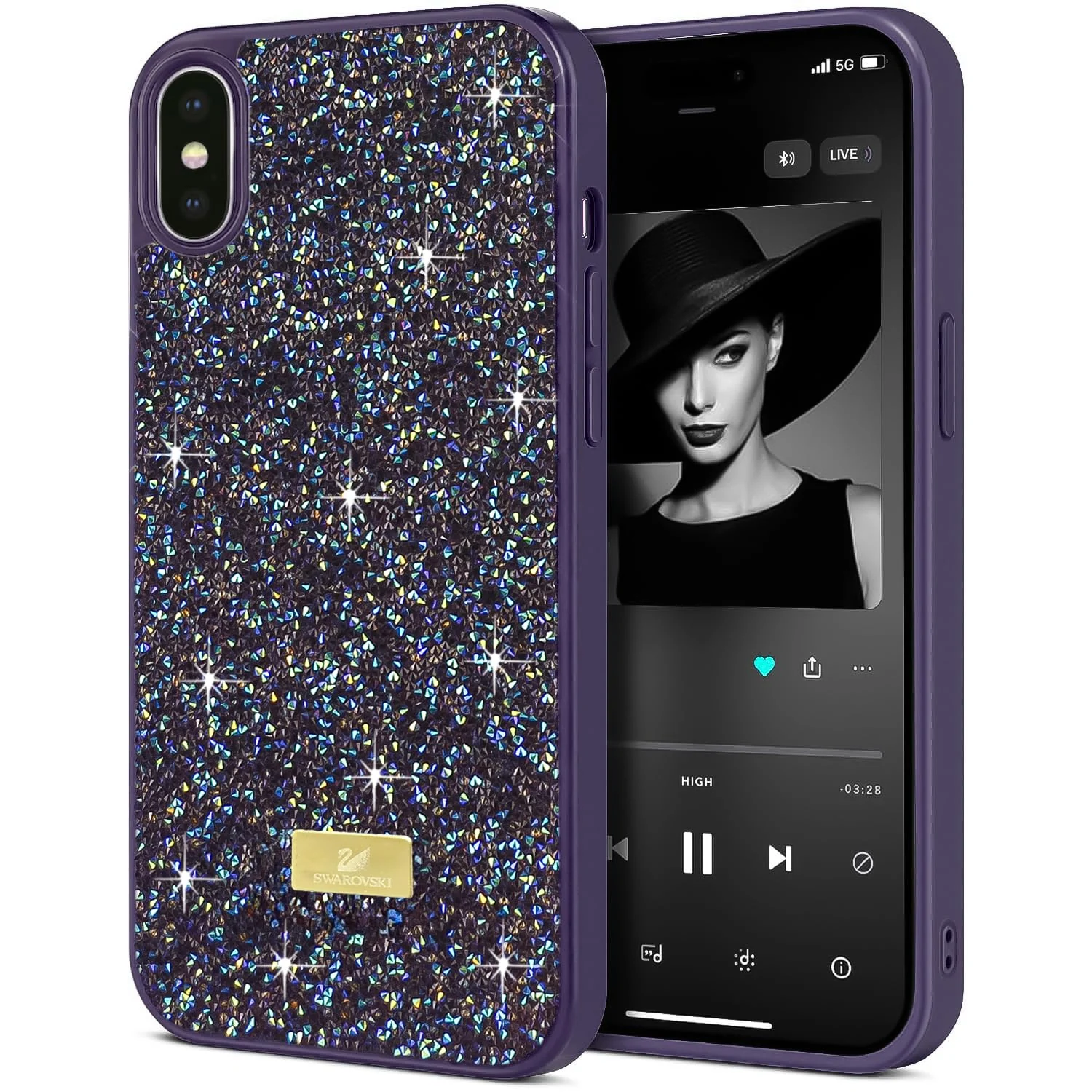 Case For iPhone X/iphone XS Case Glitter, Sparkle Diamond Crystal Bling Case with Bling, Ultra Thin Lightweight Full Body Shockproof Anti-Scratch Protective Cover (Black)