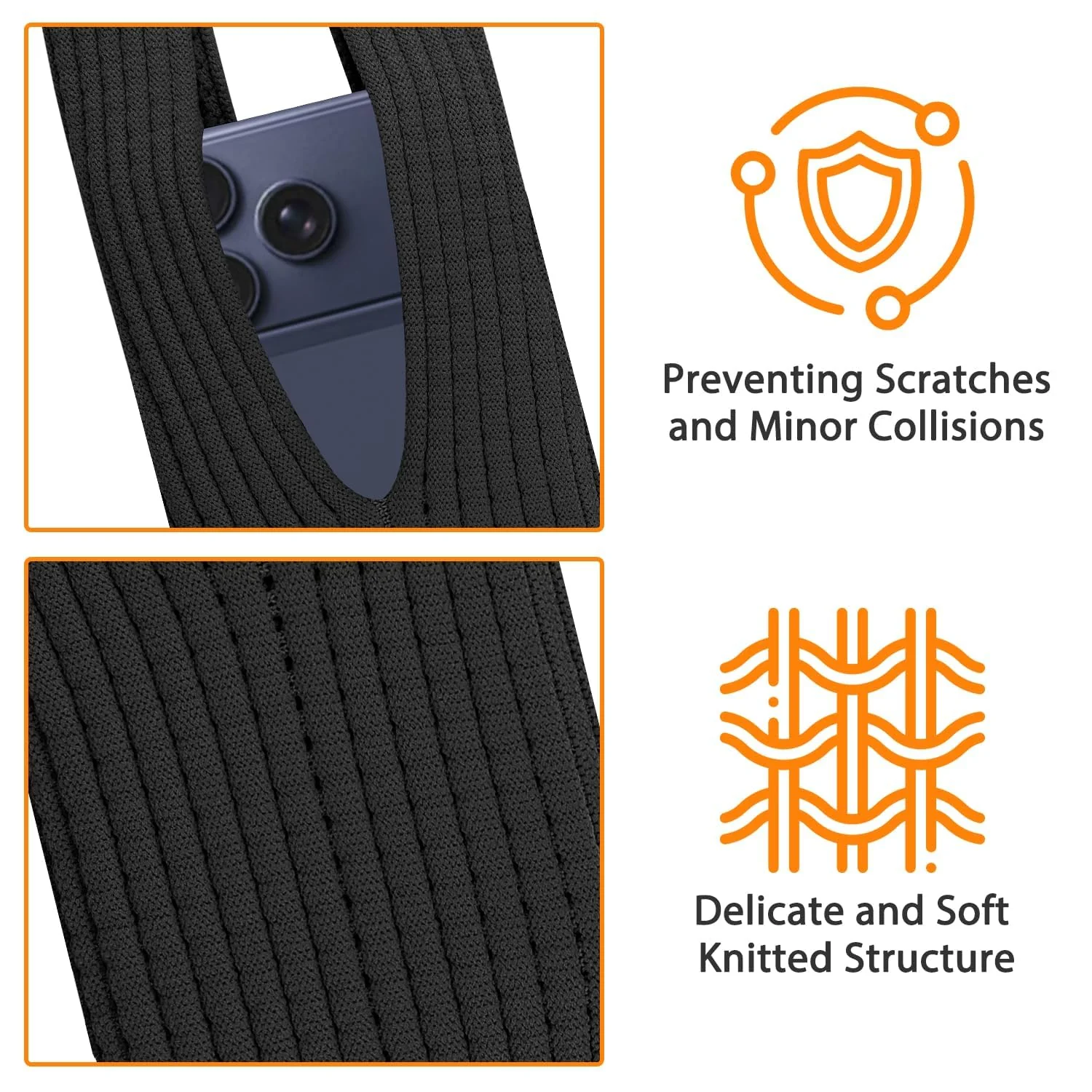 DL3 Mobilak Phone Pocket Lanyard Crossbody Strap 80cm, Universal Stretch Knit Mobile Holder Pouch, Hands-Free Shoulder Phone Bag for iPhone & All Smartphones, Lightweight Minimalist Design - Black