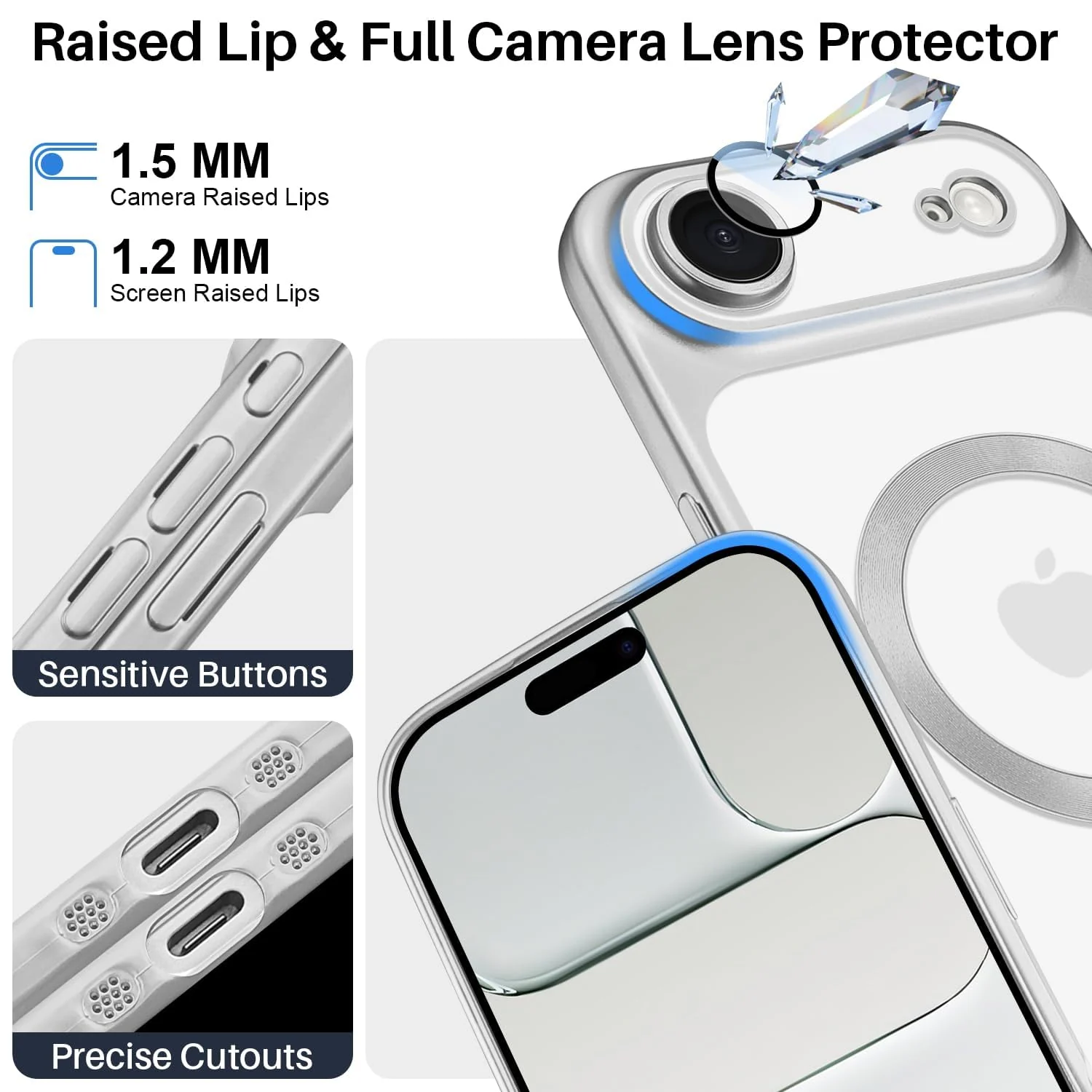 DL3 Mobilak Plated-Edge Protective Case for iPhone 17 Air with Camera Control Button, Compatible with MagSafe accessories, Built-in magnetic car-mount support, Camera protection - Silver
