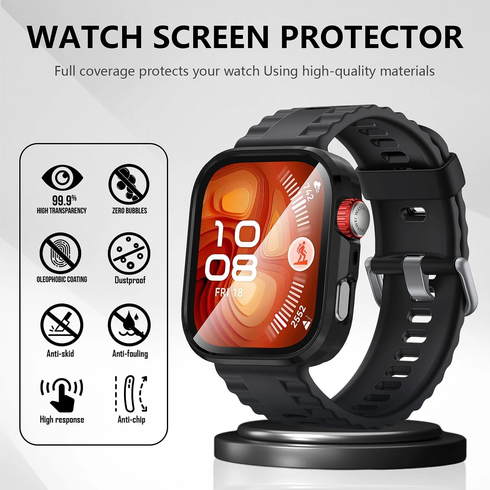 DL3 Mobilak Case Compatible with Huawei Watch Fit 4 Pro, Full Coverage Slim Hard Case Protective Bumper Built-in Tempered Glass Screen Protector Shell for Huawei Watch Fit 4 Pro - Black