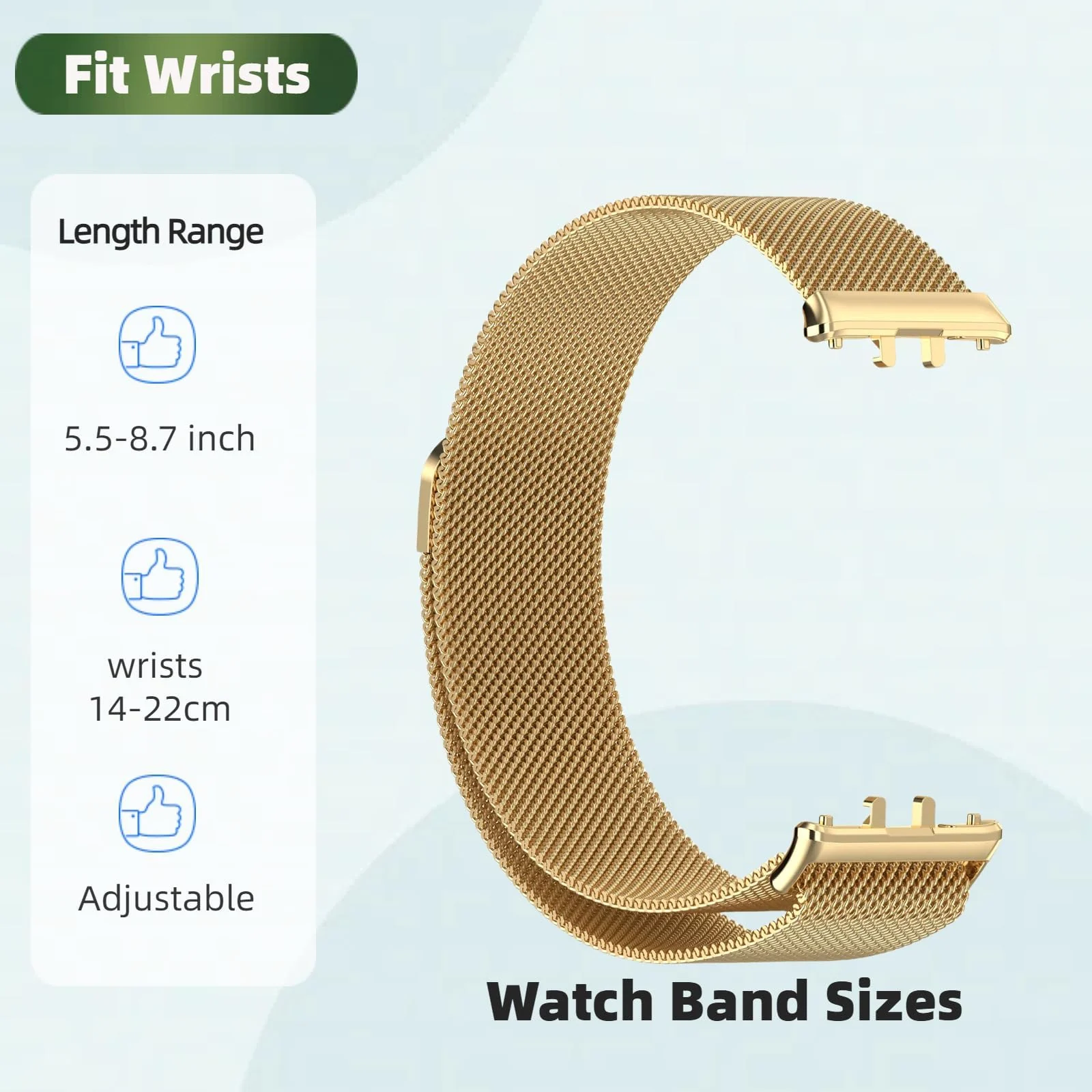 DL3 MOBILAK Milanese Magnetic Stainless-Steel Watch Strap for Samsung Galaxy Fit 3, Gold