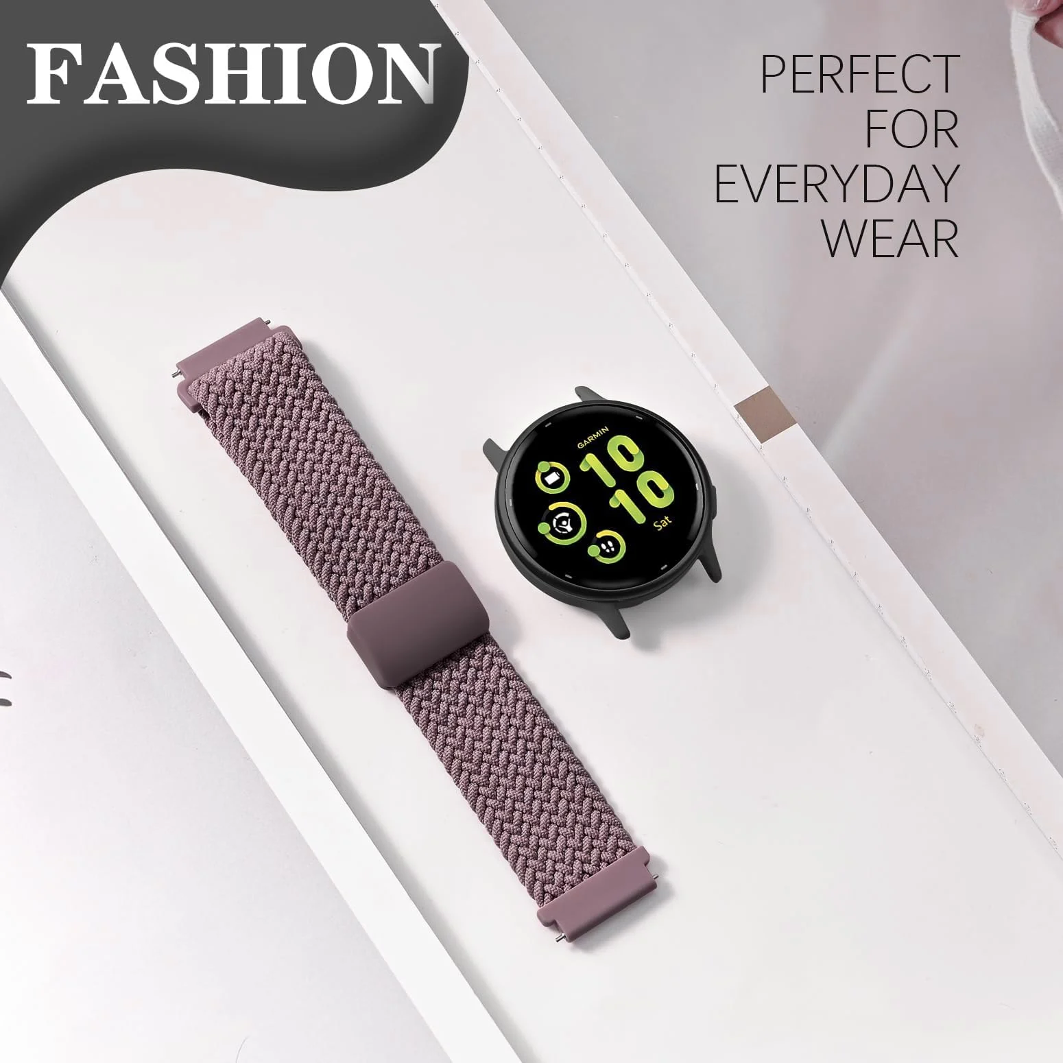 DL3 Mobilak 20mm Magnetic Band for Samsung Galaxy Watch 7/6/5/4/FE Band 40mm 44mm/Galaxy Watch 6/4 Classic Bands 47mm 43mm 46mm 42mm/Watch 5 pro 45mm/3 41mm/Active 2, Stretchy Braided Nylon Magnetic Sport Strap - Smoke Violet