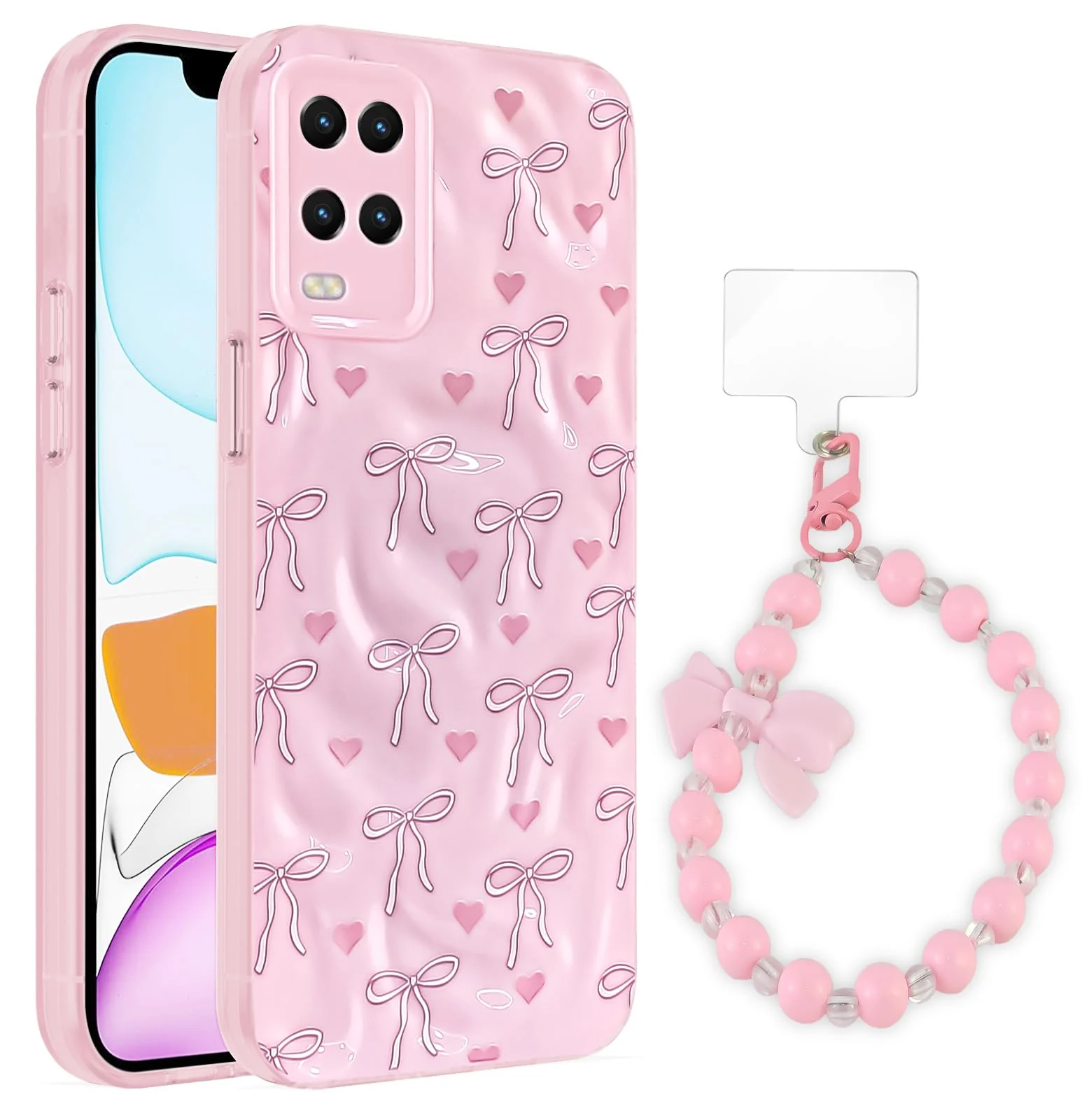 Dl3 Mobilak Case Compatible with OPPO A54 4G, Cute Printed Soft TPU Phone Cover with Beaded Wrist Strap, Shockproof Camera Protection, Slim Protective Case for Women & Girls - Style 1