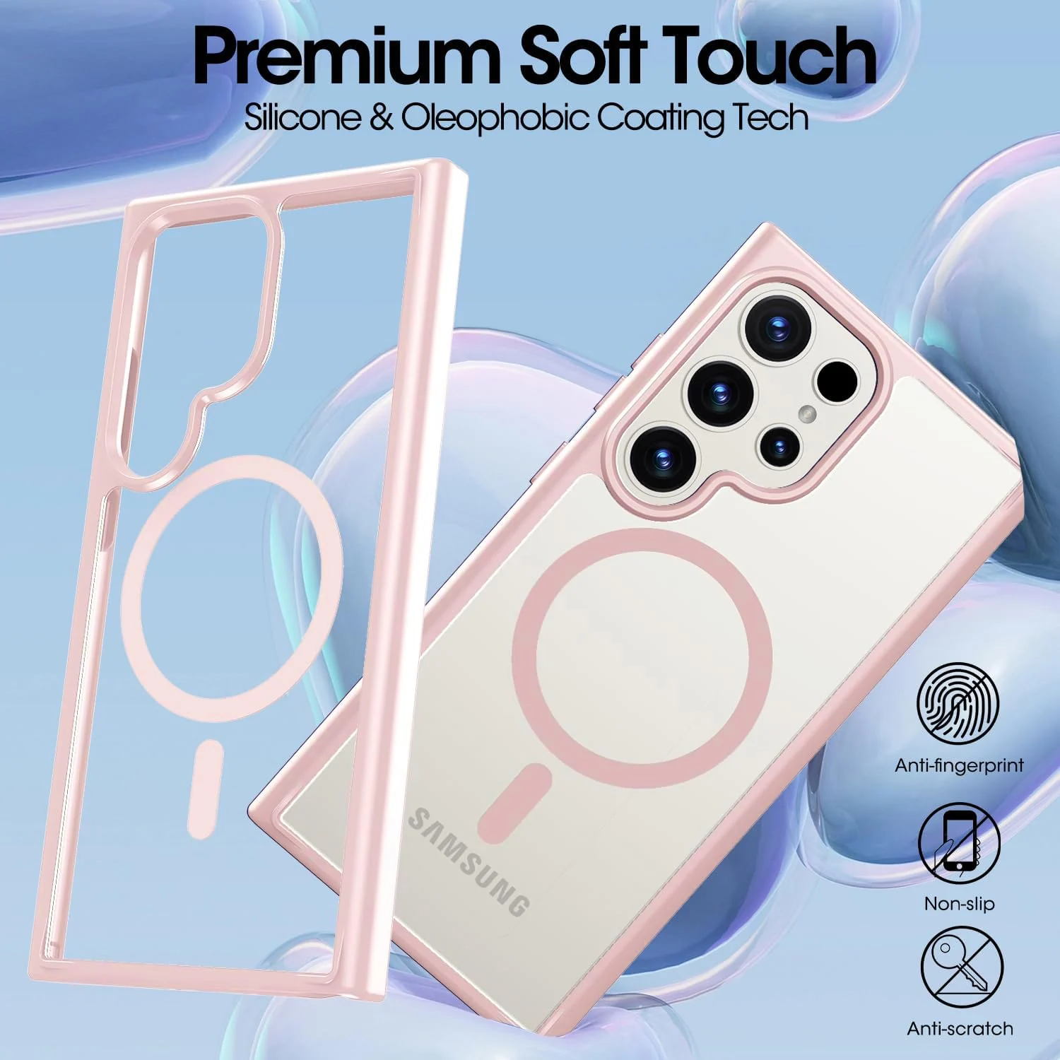 DL3 Mobilak Magnetic Case for Samsung Galaxy S24 Ultra [Compatible with MagSafe] [Shockproof Military Grade], Transparent Back Slim Bumper Cover Phone Case Samsung S24 Ultra - Pink