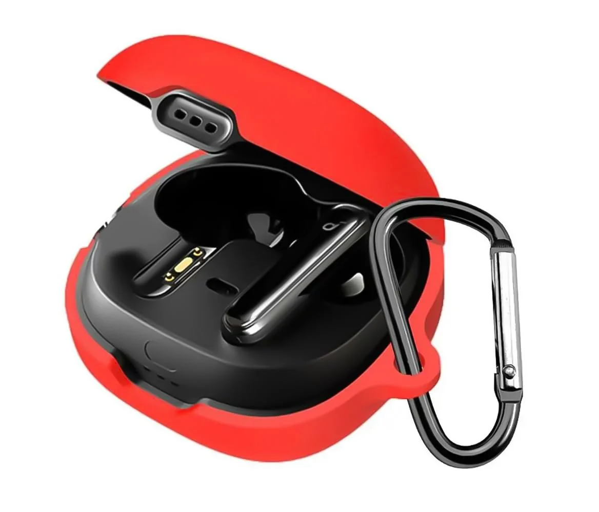 DL3 Mobilak Silicone Case Compatible with Anker Soundcore Life Note 3 Earbuds, Soft Silicone Protective Case Cover, Shockproof Sleeve with Carabiner - Red