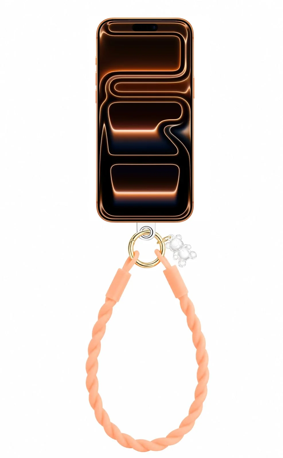 DL3 Mobilak Silicone Crystal Lanyard, 30cm Phone Wrist Strap Lanyard Keychain Office Wrist Strap with Clasp and Bear for Women Phone ID Card, Keys Strap - Orange