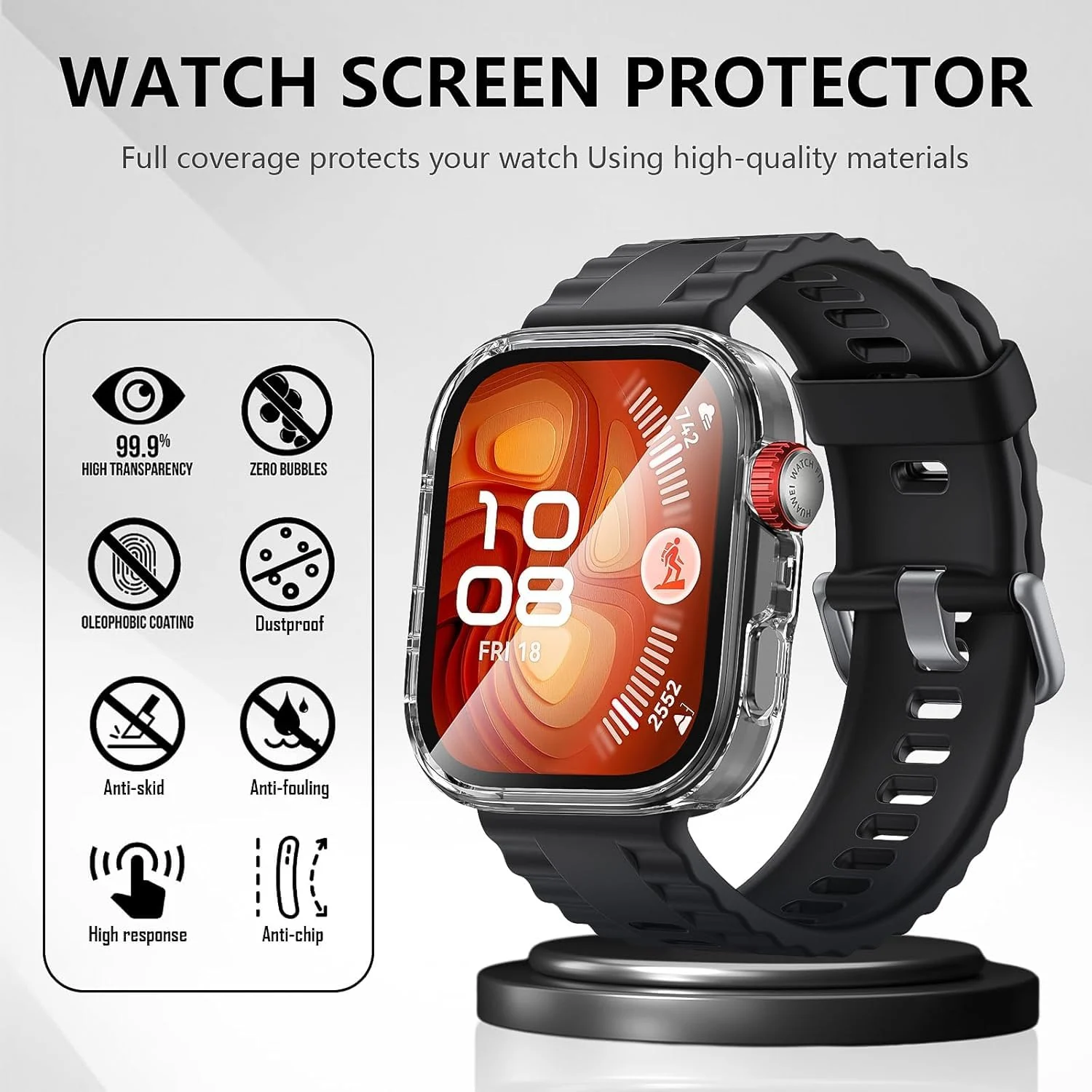 DL3 Mobilak Case Compatible with Huawei Watch Fit 4 Pro, Full Coverage Slim Hard Case Protective Bumper Built-in Tempered Glass Screen Protector Shell for Huawei Watch Fit 4 Pro - Clear