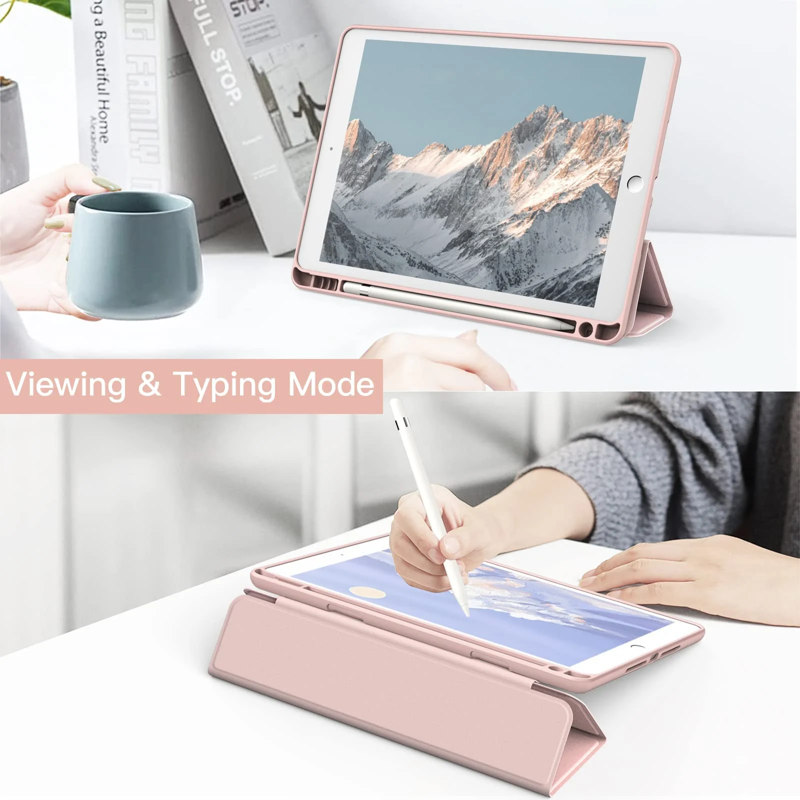DL3 Mobilak Case for iPad 6th/5th Generation (9.7-inch, 2018/2017), iPad Pro 9.7 Inch Case 2016, iPad Air 2nd/1st, Clear Shockproof Back Cover Built-in Pencil Holder, Auto Sleep/Wake - Pink