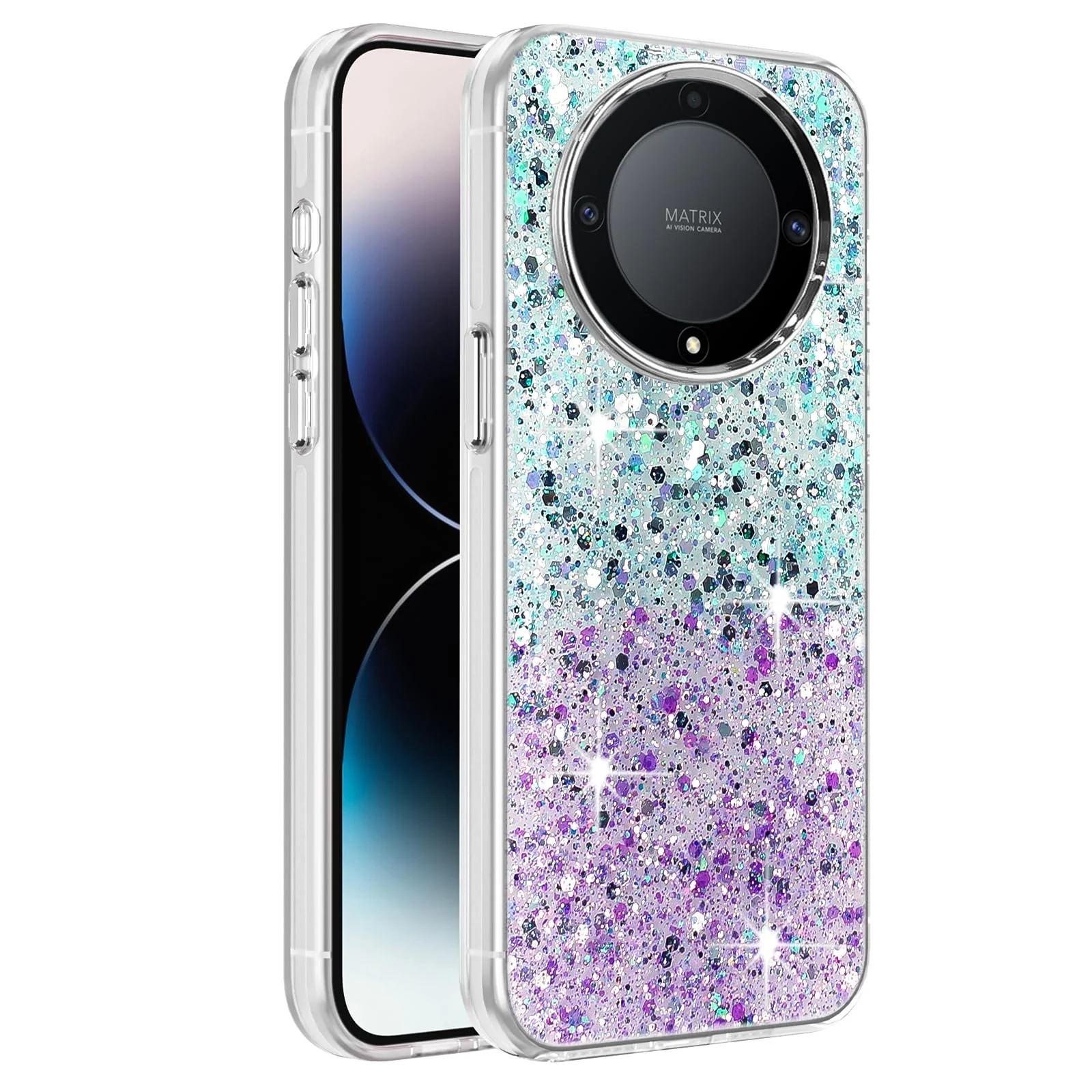 DL3 Mobilak Glitter Protective Case for Honor X9a, Supports wireless charging, Camera protection, Shock-absorbing protection - Green Purple
