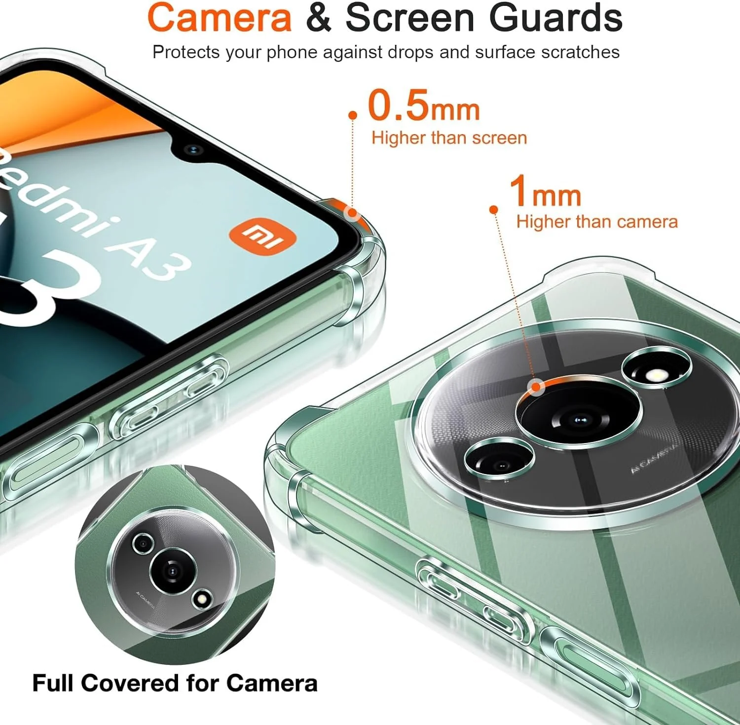 DL3 Mobilak Case Compatible with Xiaomi Redmi A3, Cover Silicone Transparent TPU Gorilla Anti-shock Protector Camera Shockproof Corners - Clear