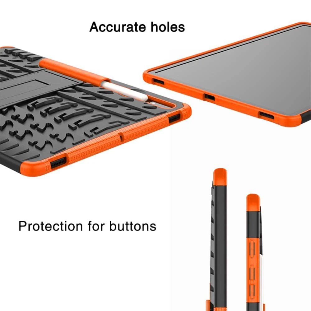 DL3 Mobilak Case For Samsung Galaxy Tab S8 Plus 2022/S7 FE 2021/S7 Plus 2020 12.4 Inch, Hybrid Rugged Armor Heavy Duty 2 in 1 TPU + PC Combo Dual Layer Shockproof Case with Kickstand - Orange