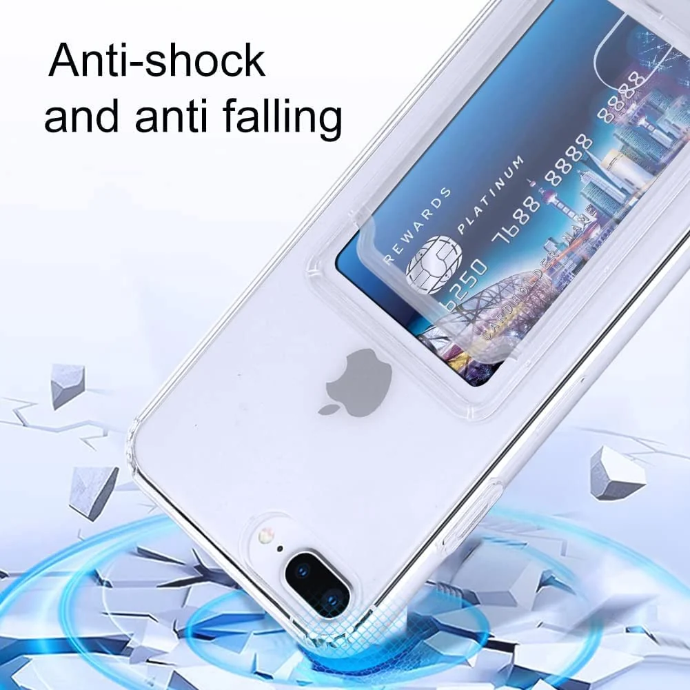 DL3 Mobilak Compatible with Apple iPhone 7/8 Plus Wallet Case with Card Holder, Precision Cut-Outs and TPU Bumper for Shock Absorption, Anti-Scratch Smudge-Proof (Matte ) - Clear