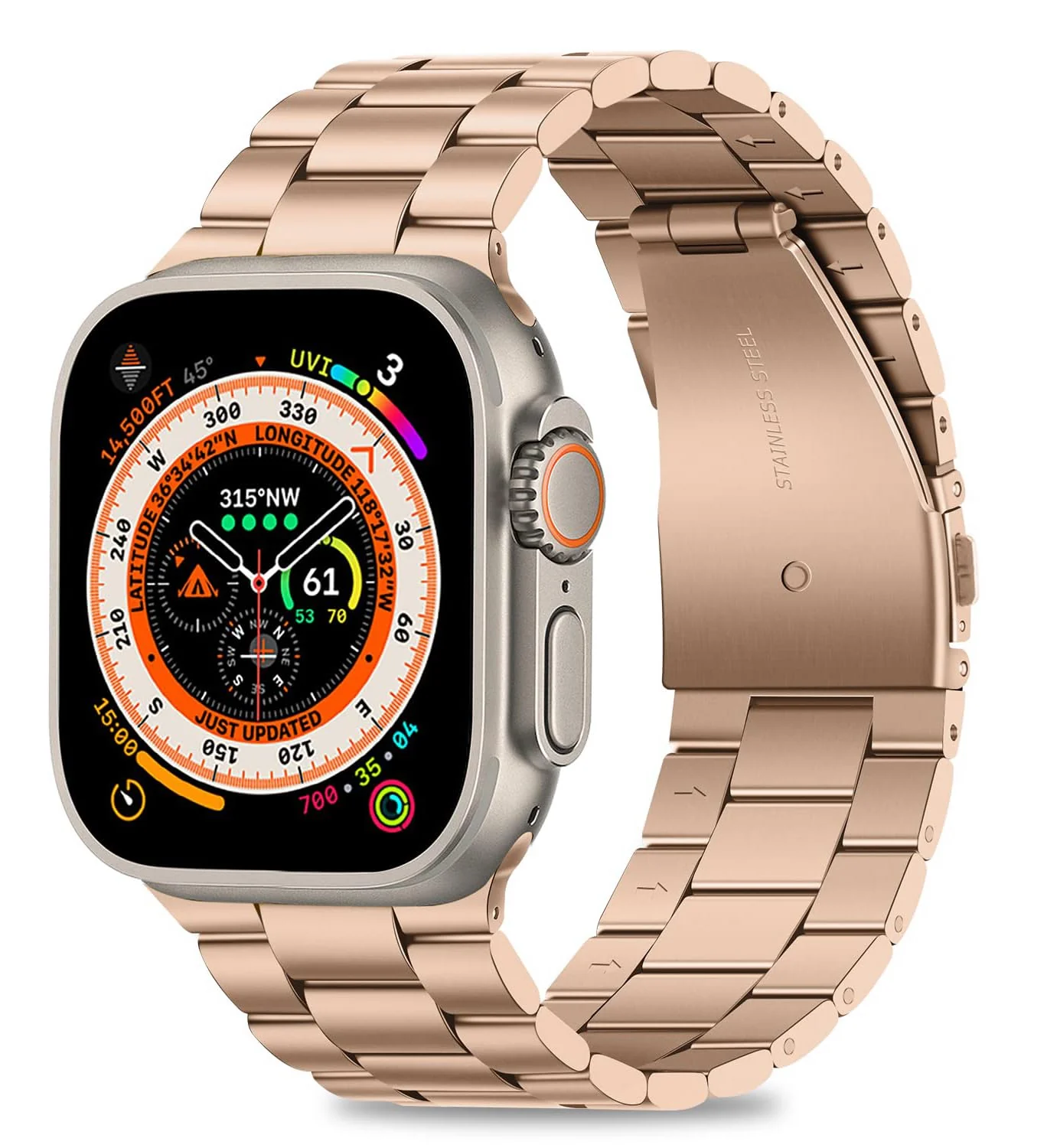 DL3 Mobilak Stainless Steel Band with Case Compatible with Apple Watch Ultra 49mm, Men Woman Business Metal Strap with Protective Bumper Cover for Apple Watch Ultra 2 Ultra 49mm - Rose Gold