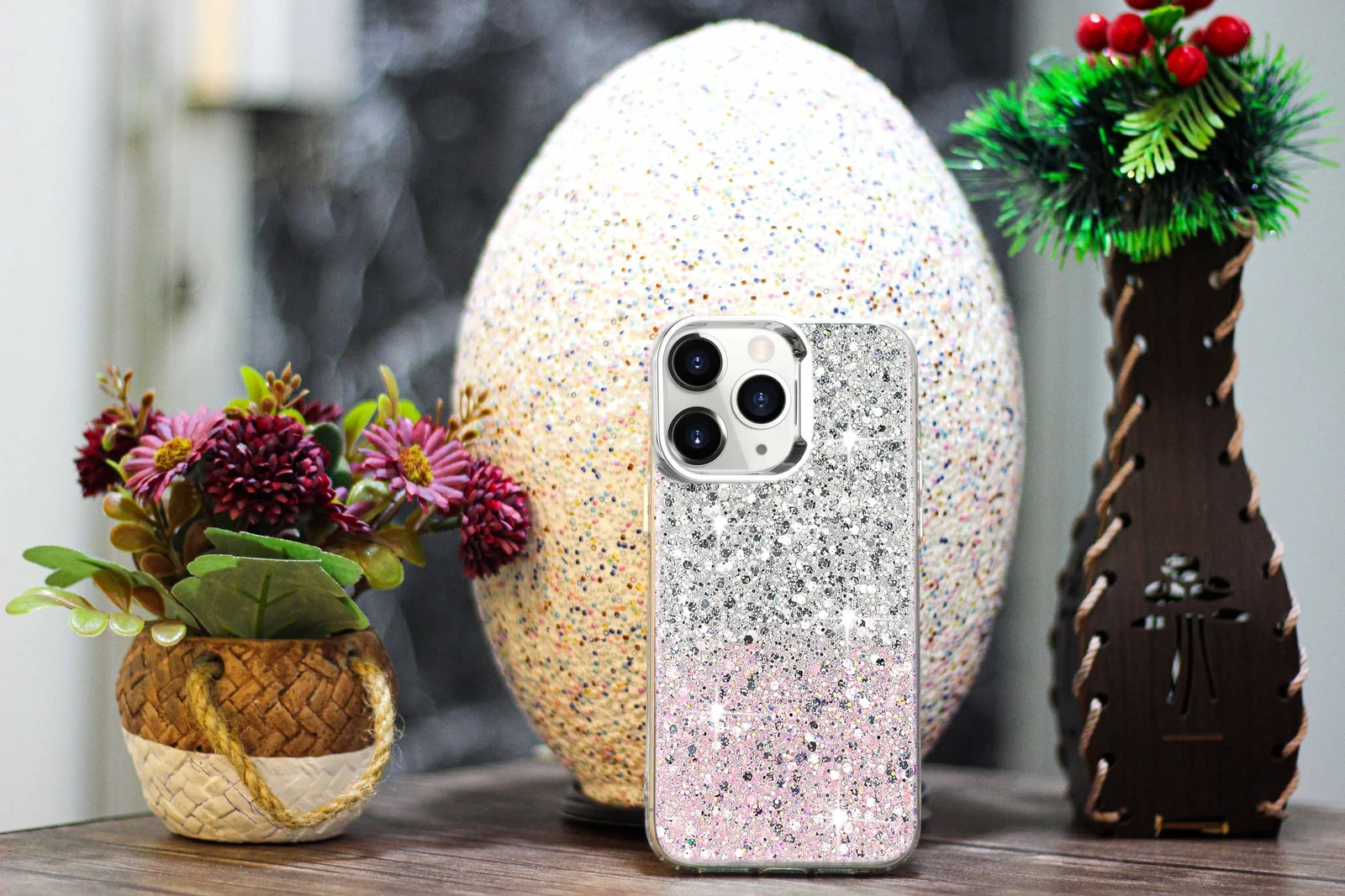DL3 Mobilak Glitter Protective Case for realme 14 Pro + Plus 5G, Supports wireless charging, Camera protection, Shock-absorbing protection - White Pink