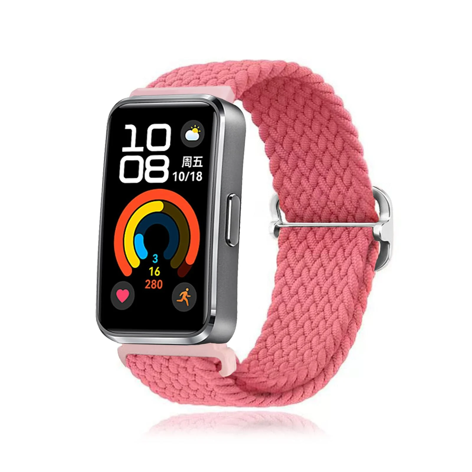 DL3 Mobilak Dl3 Mobailk Braided Bracelet Compatible with Huawei Band 10/Huawei Band 9/Huawei Band 8 for Men and Women, Braided Adjustable Elastic Nylon Sport Replacement Watch Strap - Pink