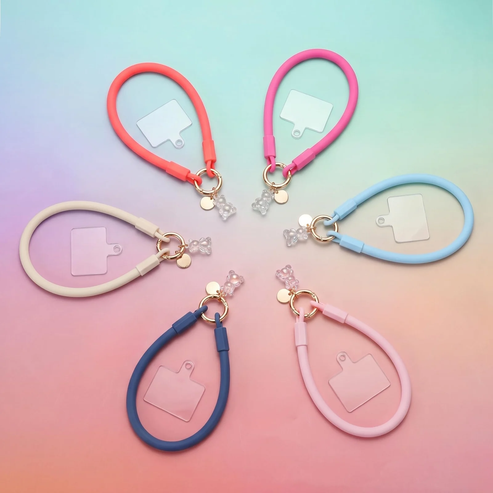 DL3 Mobilak Silicone Crystal Lanyard, 30cm Phone Wrist Strap Lanyard Keychain Office Wrist Strap with Clasp and Bear for Women Phone ID Card, Keys Strap - B-Neon Pink