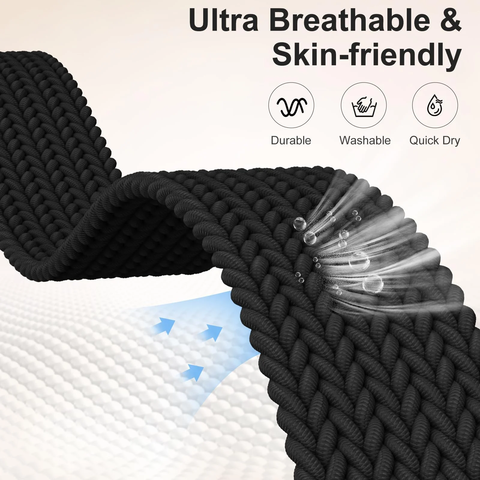 DL3 MOBILAK Soft Elastic Nylon Watch Strap for Xiaomi Redmi Watch 3 Lite and 3 Active - Black