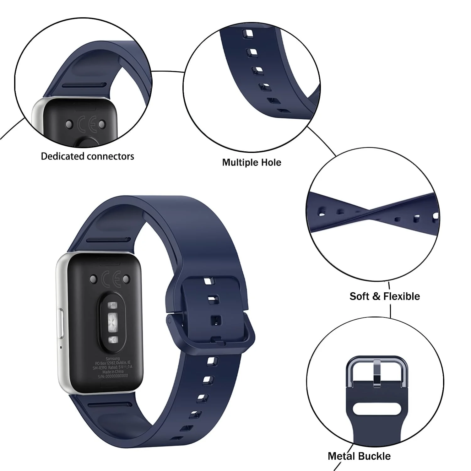 DL3 MOBILAK Silicone Bracelet for Samsung Galaxy Fit 3 Strap, Soft Silicone Sport Replacement Strap For Women/Men, Adjustable Waterproof Sports Band - Midnight Blue