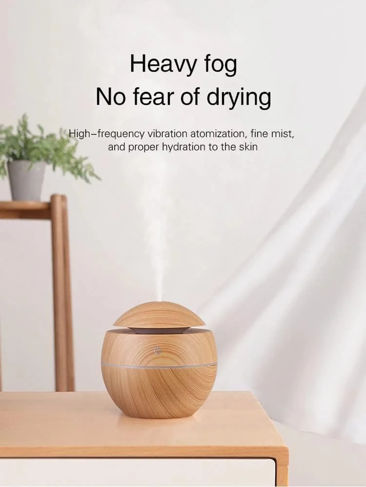 Mobigon Wood Cool Mist Ultrasonic Humidifier for Room Moisture, Aroma Diffuser for Home, 200ml Essential Oil Diffuser with 7 Colorful Night Light, Auto Shut-Off, Home, Office, car - A.Light Brown
