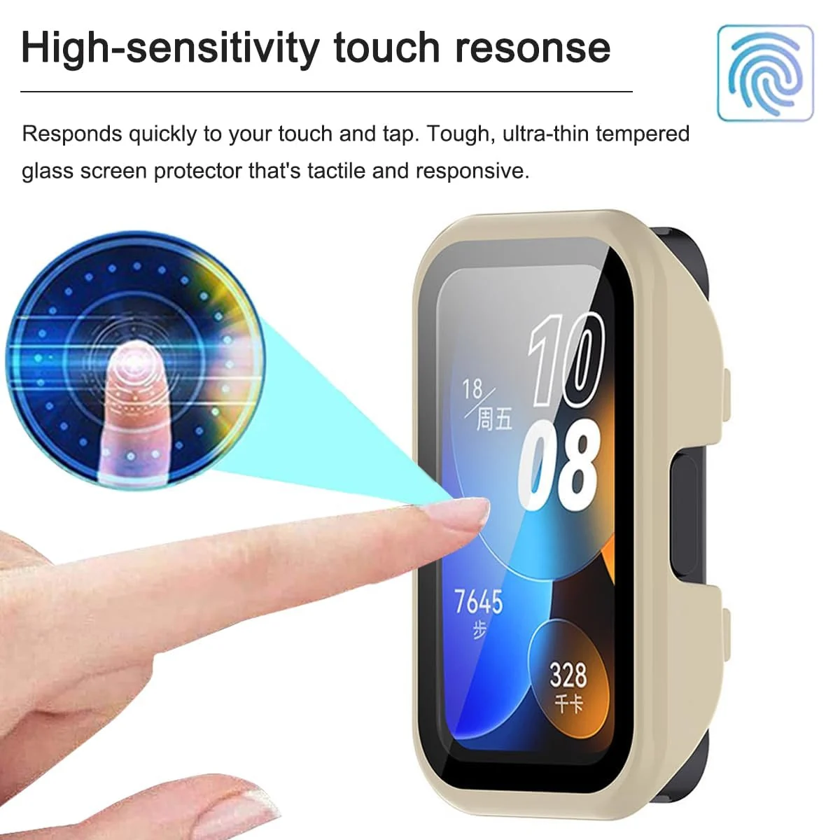 DL3 MOBILAK Protective Case Compatible with Huawei Band 9/8 9H Hardness PC Case Bumper Full Slim Protective Cover with Tempered Glass For HUAWEI Band 8/9 - Ivory White