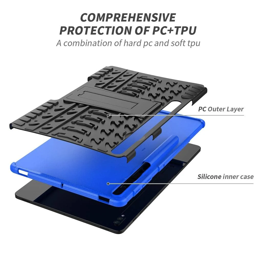 DL3 Mobilak Case For Samsung Galaxy Tab S8 Plus 2022/S7 FE 2021/S7 Plus 2020 12.4 Inch, Hybrid Rugged Armor Heavy Duty 2 in 1 TPU + PC Combo Dual Layer Shockproof Case with Kickstand - Blue
