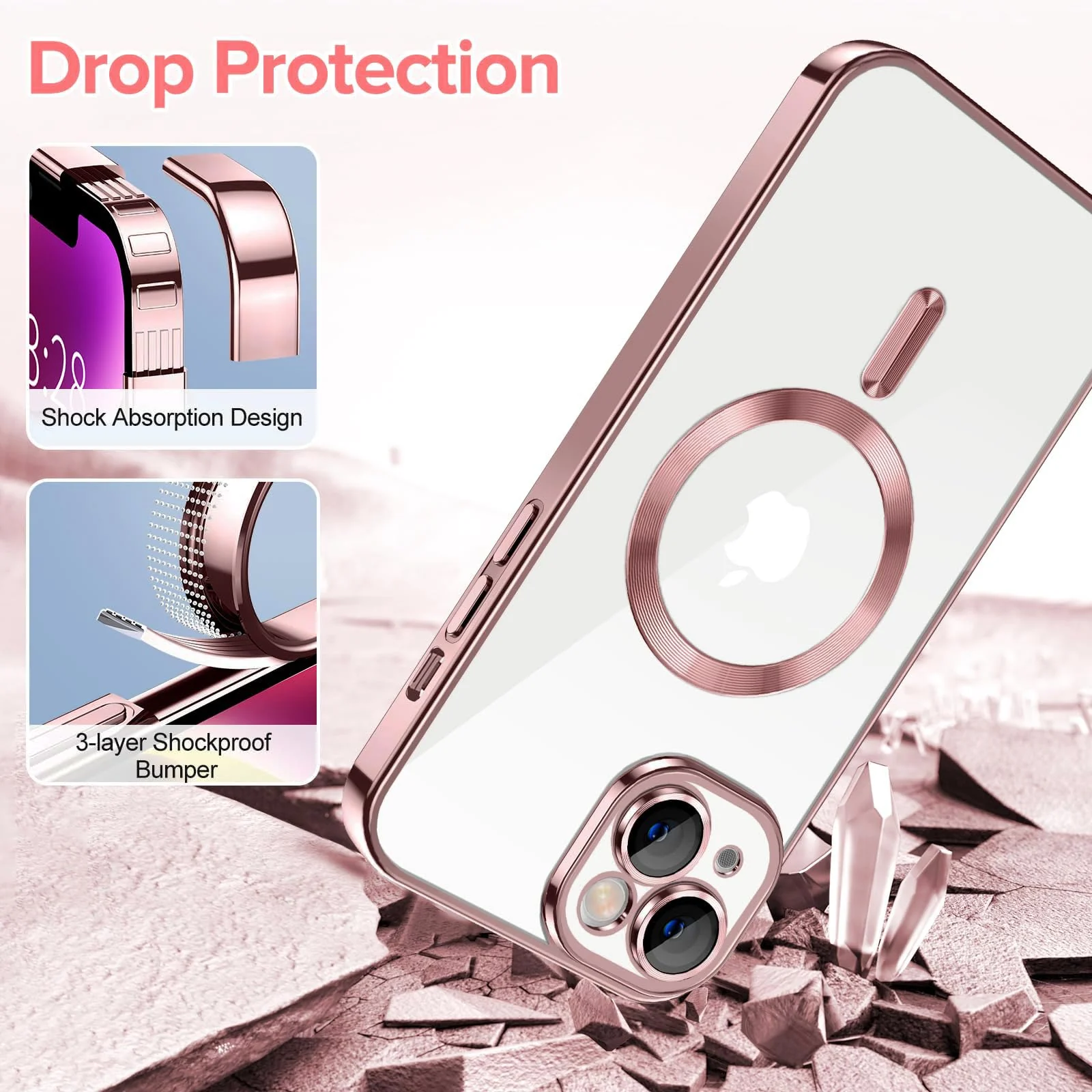 DL3 Mobilak Clear MagSafe-Compatible TPU Case and Camera Lens Protector for iPhone 13 (6.1 Inch) - Rose Gold