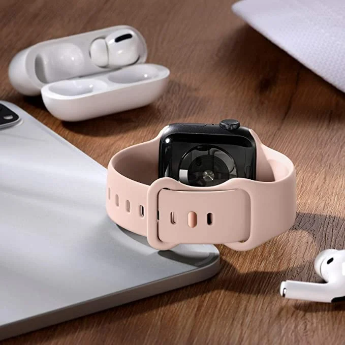 DL3 Mobilak Bands Compatible with Apple Watch Ultra 49mm 45mm 44mm 42mm 41mm 40mm 38mm, Replacement Soft Silicone Strap for iWatch Ultra/Ultra 2 Series 9/8/7/6/5/4/3/2/1 SE (Sand, 38MM/40MM/41MM) - Pink Sand