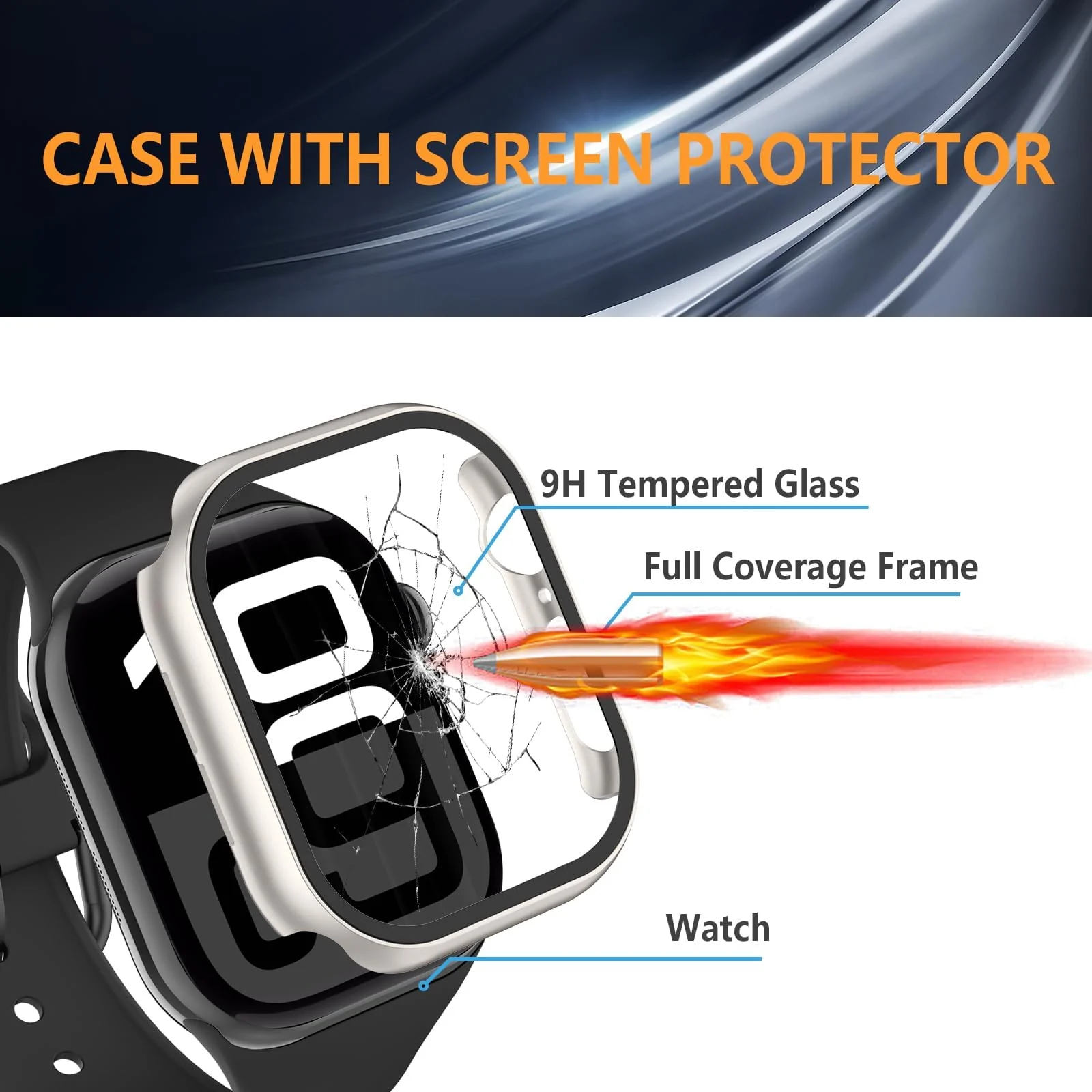 DL3 Mobilak Case with Screen Protector for Apple Watch Series 10 46mm, Bumper Full Coverage Hard PC Overall Protective Cover, Built-in Tempered Glass Film High Sensitivity - Starlight