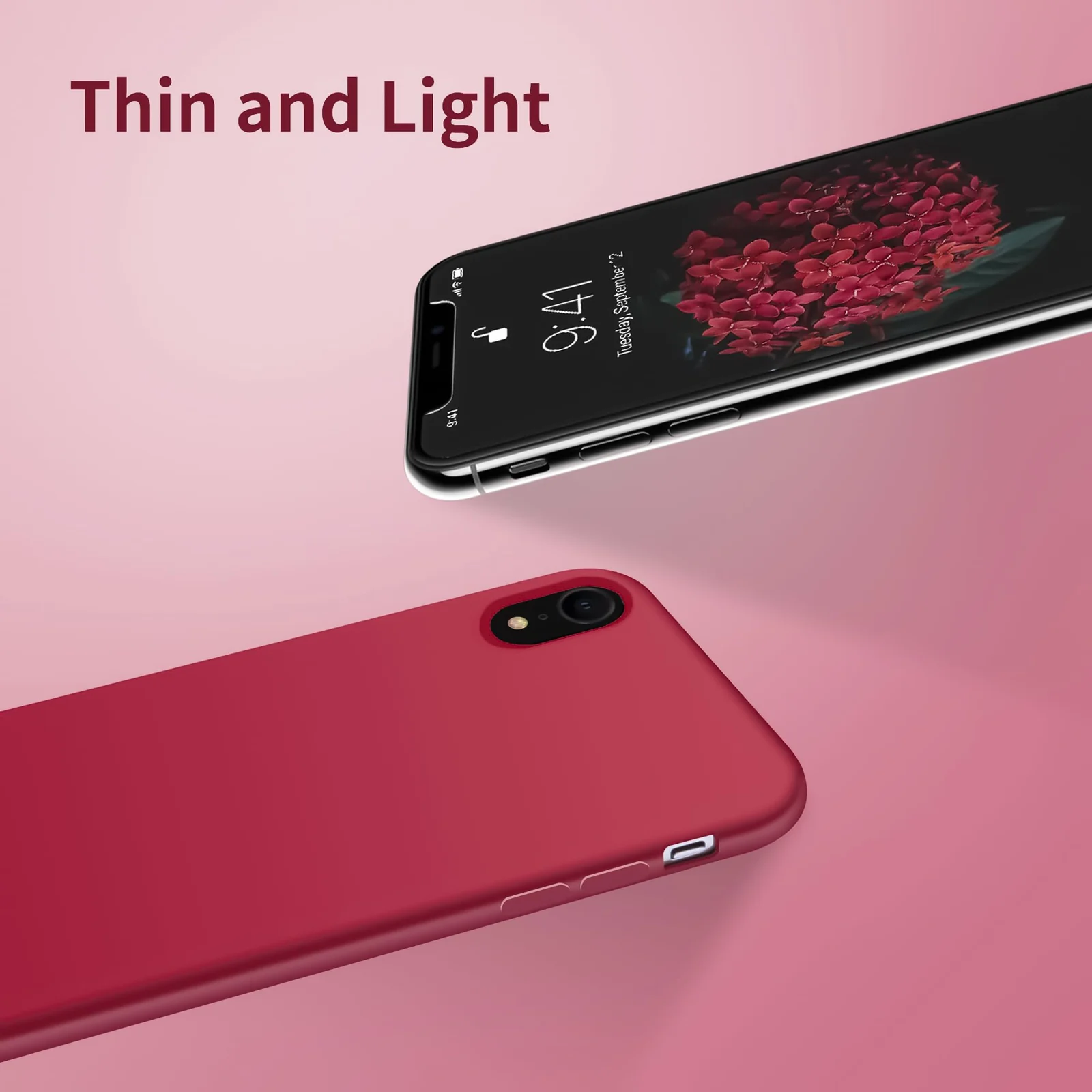 DL3 Mobilak Liquid Silicone Protective Case for iPhone XR with Camera Protection and Microfiber Lining - Dark Red