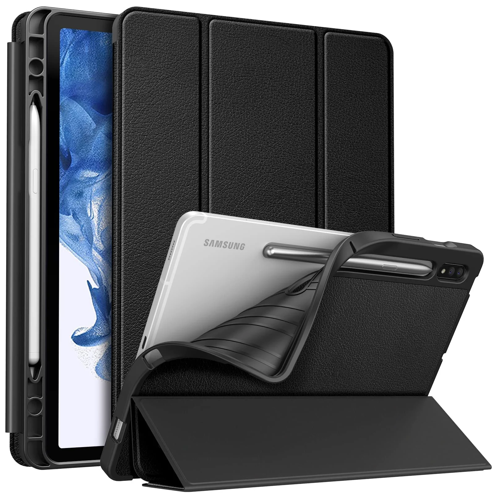 DL3 Mobilak Smart Case for Samsung Galaxy Tab S8 Plus 2022/S7 FE/S7 Plus 12.4 with Pencil Holder, Soft TPU Smart Stand Back Cover Auto Wake/Sleep Feature