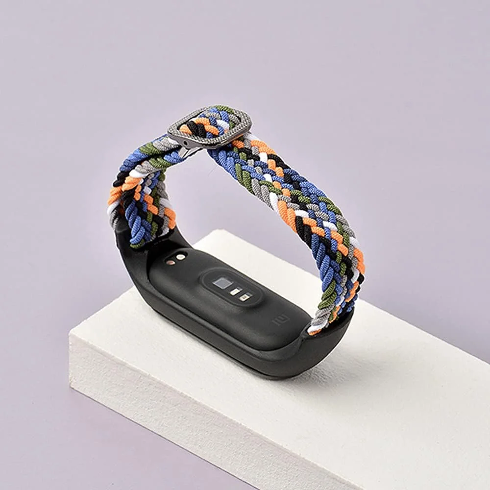DL3 Mobilak Nylon Wristband Compatible for Xiaomi Mi Band 7/Mi Band 6/Mi Band 5/Mi Band 4/Mi Band 3, Adjustable Braided Elastic Solo Loop for Mi Band 7 6 5 4 3, Sport Strap Smart Watch Accessories - Black White