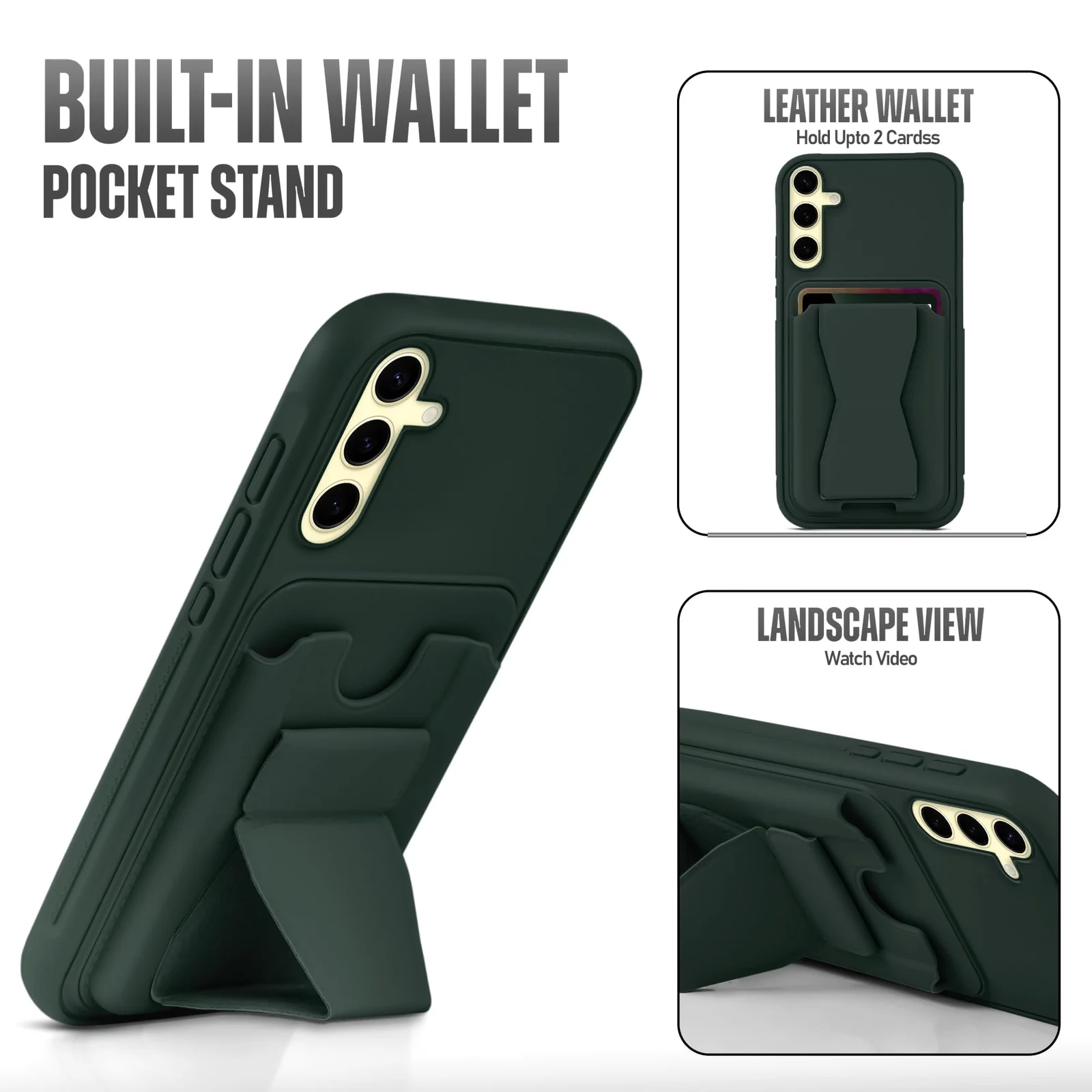DL3 Mobilak Leather Wallet Case with Card Slot for Samsung Galaxy S25 FE with Camera Protection and Shockproof Design - Dark Green