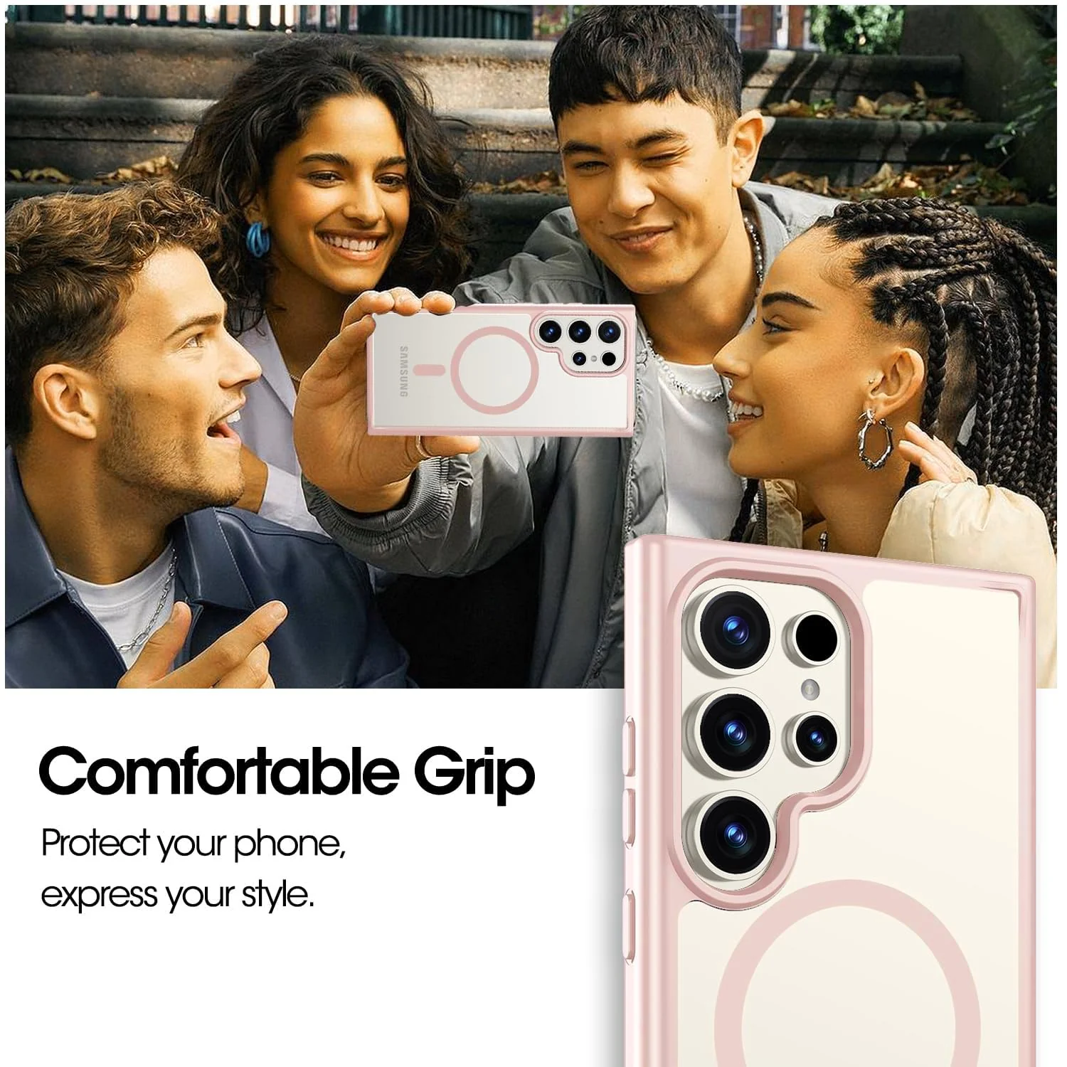 DL3 Mobilak Wallet Case with Card Slot for Samsung Galaxy S25 Ultra with Camera Protection and Magnetic Car-Mount Support - Pink