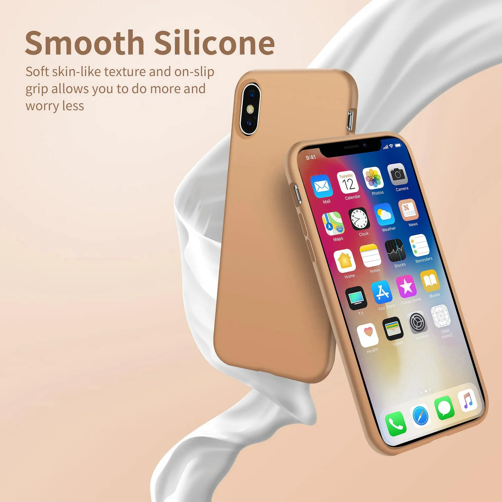 DL3 Mobilak Liquid Silicone Protective Case with Soft Microfiber Lining for iPhone X / iPhone XS - Desert 2