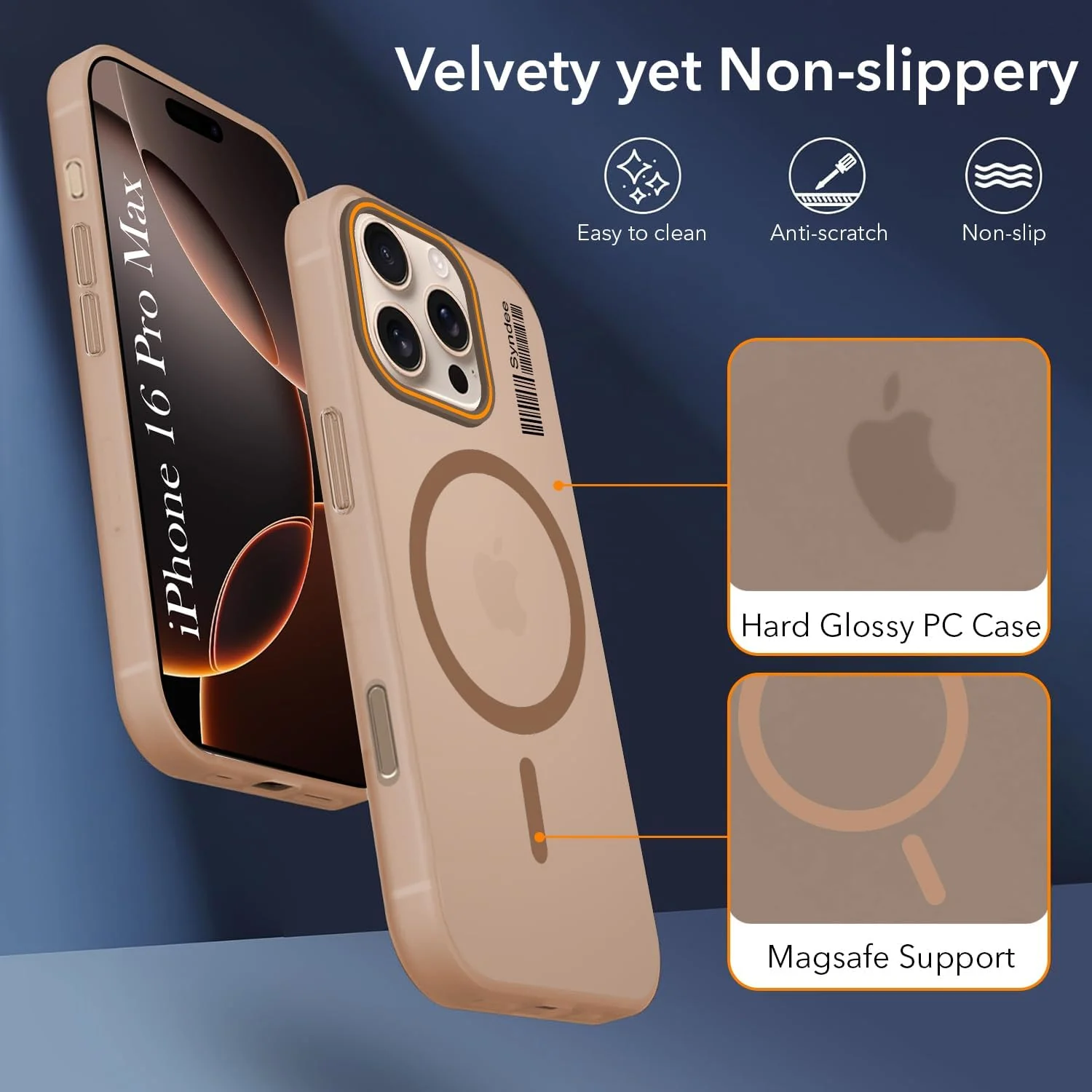 DL3 Mobilak Translucent Matte Case for iPhone 16 Pro Max 6.9-inch, Compatible with MagSafe accessories, Shock-absorbing protection, Integrated ring holder - Brown