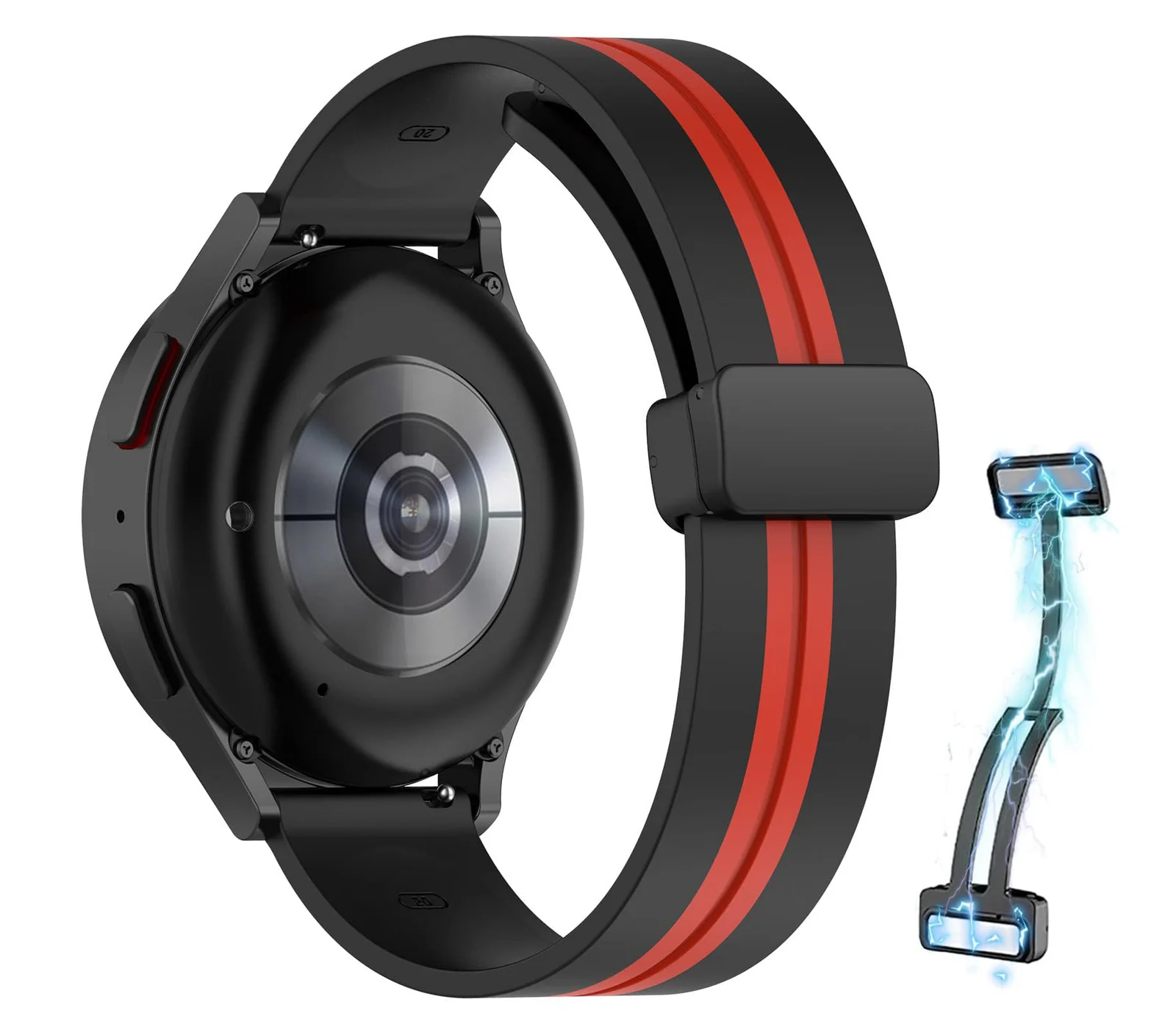Dl3 Mobilak Strap Silicone Magnetic Buckle 20MM Compatible with Samsung Gear Sport/Watch 6/5/4/5 Pro 45MM/S2 classic/active 2 40MM 44MM/Amazfit GTS 2/2e/3/3 Pro/4/GTS 2 Mini/3 Mini/4 (Red Black)
