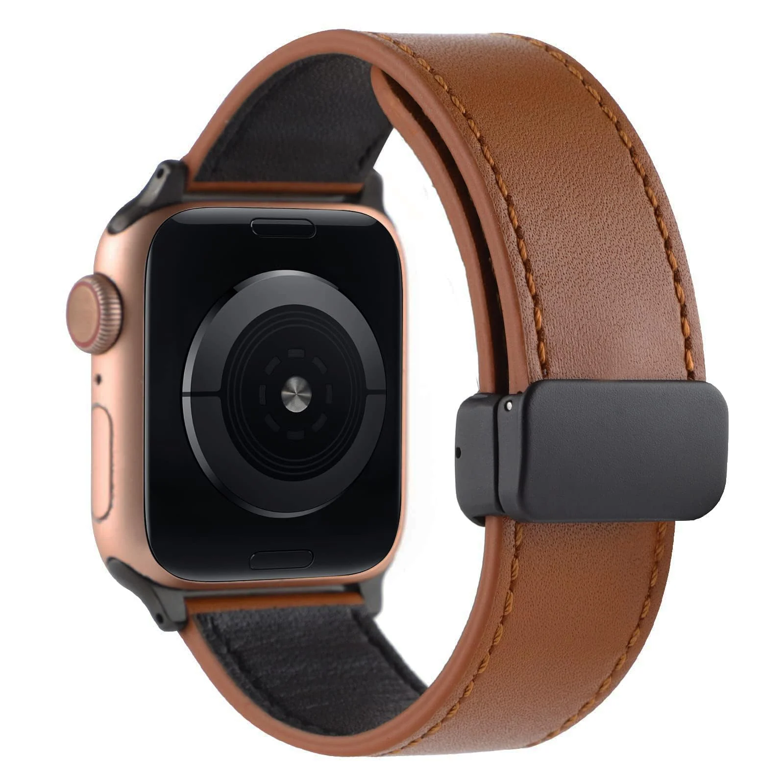 DL3 Mobilak Leather Bands Compatible with Apple Watch Band 49mm 45mm 44mm 42mm, Leather Magnetic Buckle Design Strap For iWatch Ultra Ultra 2 SE Series 9 8 7 6 5 4 3 2 1 Wristband For Men Women - Black