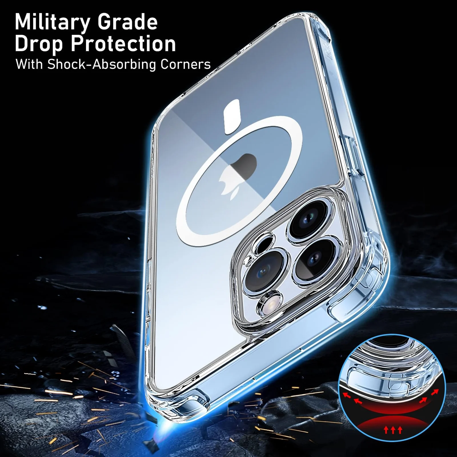DL3 Mobilak Clear MagSafe-Compatible Magnetic Case for iPhone 13 Pro Max with Camera Protection and Shockproof Design - Clear