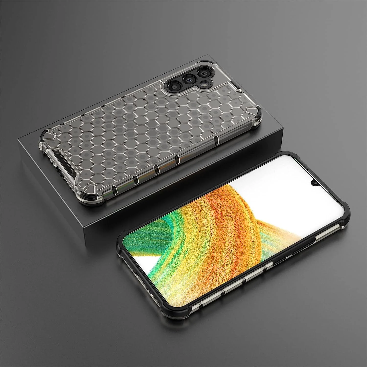 DL3 Mobilak Case For Samsung Galaxy A54 5G, [Honeycomb Design] Drop Protection, Ultra Thin TPU + PC Transparent Silicone Protective Case, Shockproof Cover - Black