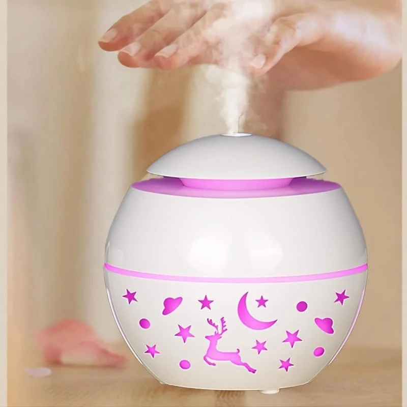 Mobigon Wood Cool Mist Ultrasonic Humidifier for Room Moisture, Aroma Diffuser for Home, 200ml Essential Oil Diffuser with 7 Colorful Night Light, Auto Shut-Off, Home, Office, car - E.White