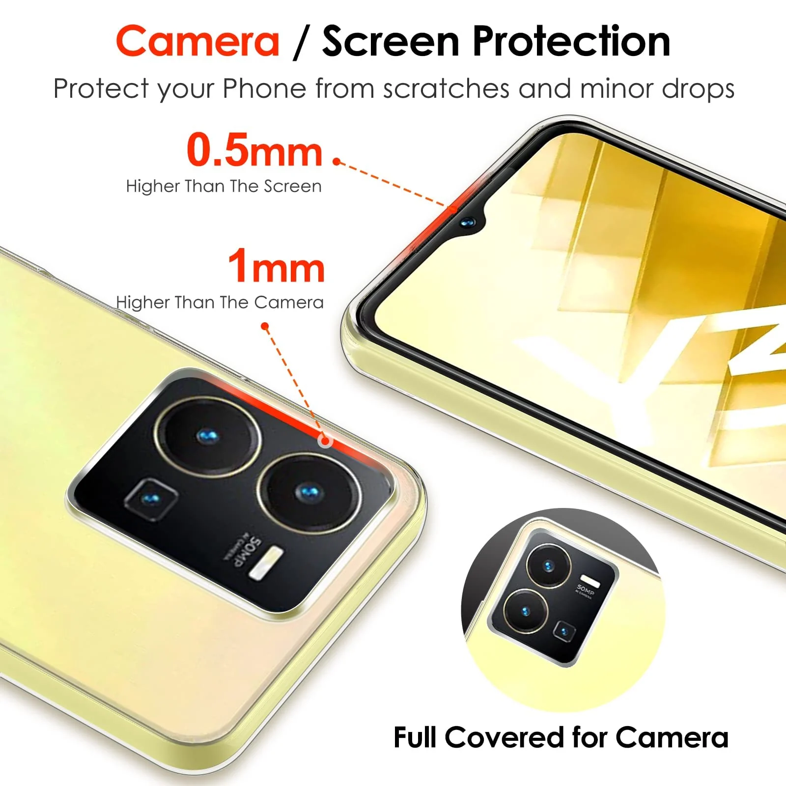 DL3 Mobilak Case Compatible with vivo Y35 4G / vivo Y22s / Y22 Case Crystal Soft TPU Gel Case Flexible Silicone Anti-Scratch Camera Protection TPU Cover - Clear