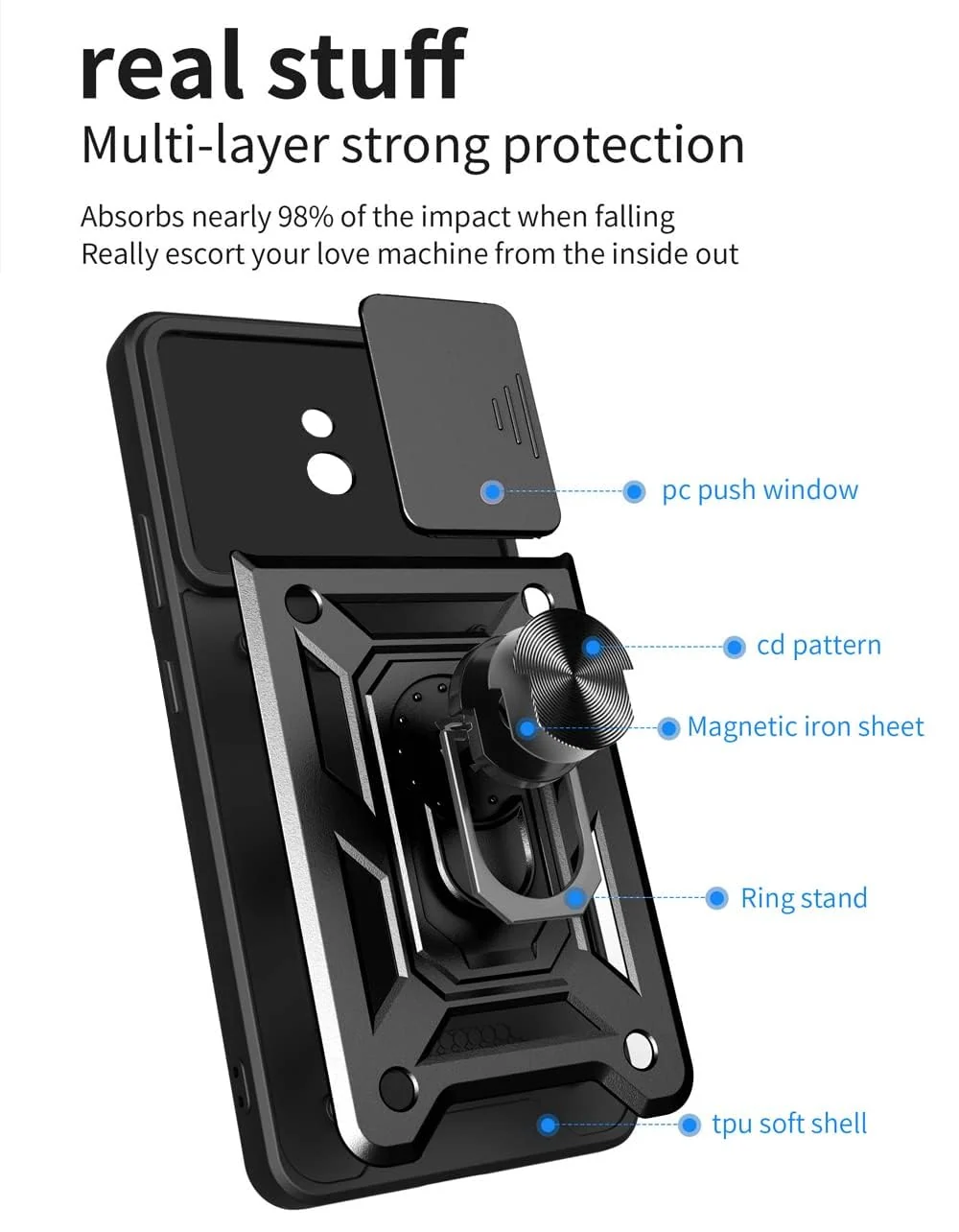 DL3 Mobilak Silicone Protective Case for Nokia C10 / Nokia C20 with Slide Camera, Built-in magnetic car-mount support, Shock-absorbing protection, Built-in kickstand - Blue