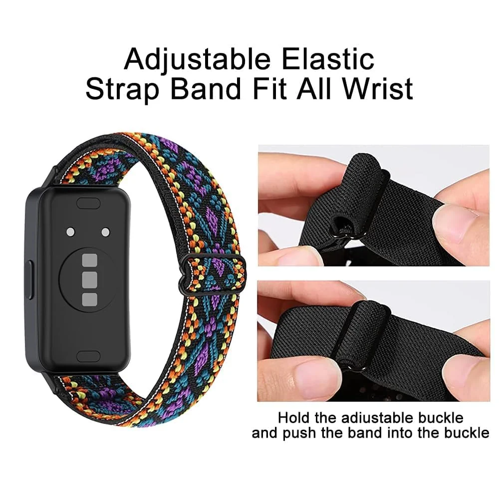 DL3 Mobilak Elastic Straps Compatible with Honor Band 6/Huawei Band 6 Pro/Huawei Band 6 Men Women, Adjustable Stretchy Bracelets Sport Nylon Replacement Bracelet - Bohemia Blue