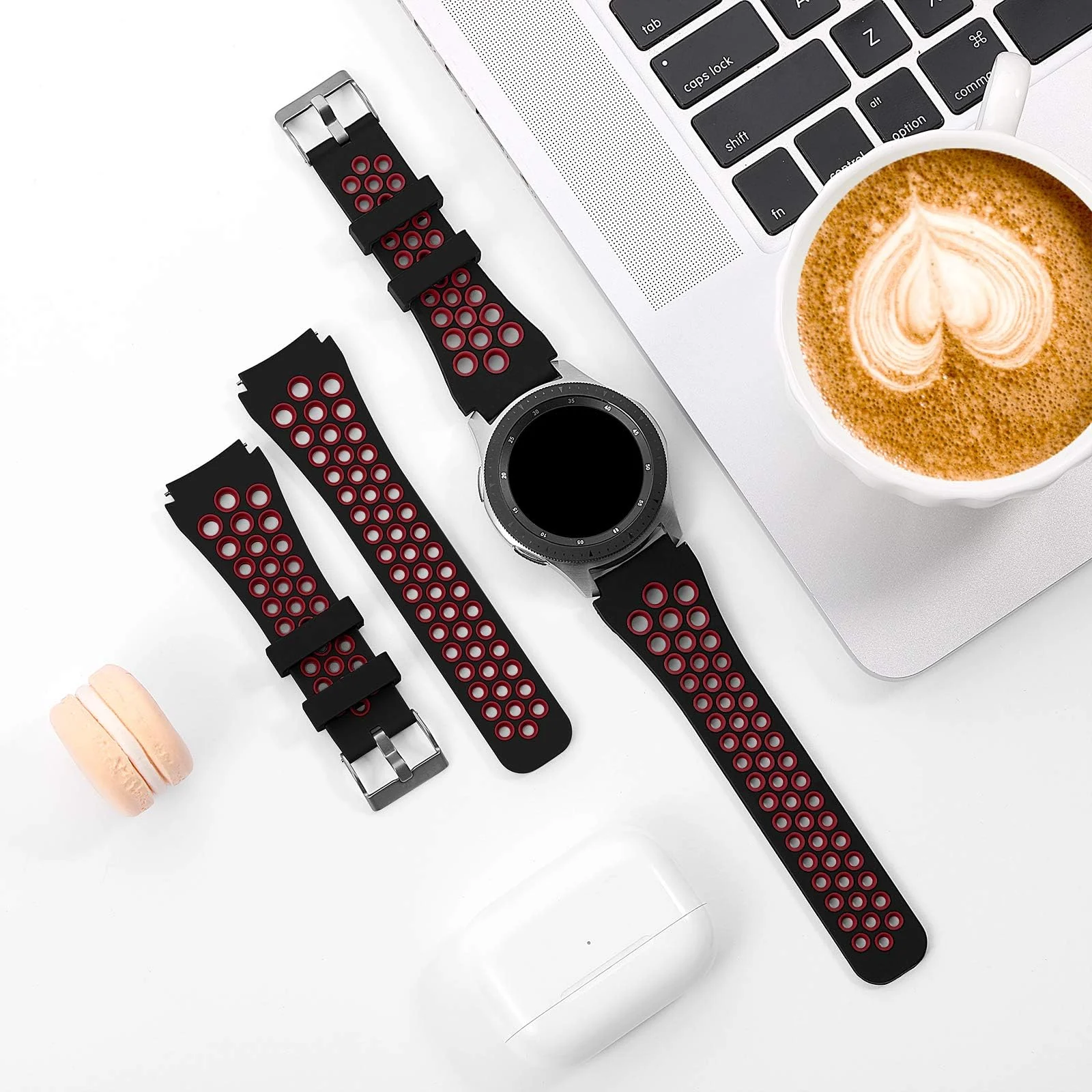 DL3 Mobilak Silicone Sport Band 22MM Xiaomi Redmi Watch 5 Active/5 Lite/Samsung Galaxy Watch 46mm/Watch 3 45mm/Gear S3/Huawei watch (GT6 GT5 GT4 GT3 GT2 GT 46MM)/GT2E/GT5 Pro/GT 6 Pro/Amazfit GTR 3/4 - Black Red