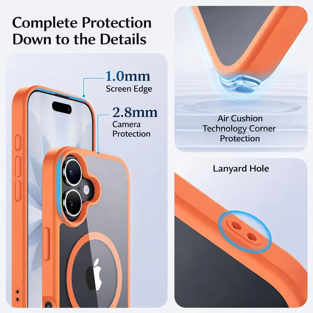 DL3 Mobilak Clear MagSafe-Compatible Magnetic Case for iPhone 17 with Military-Grade Protection - Orange