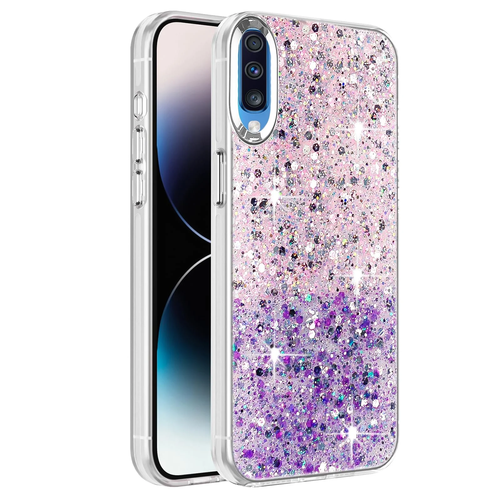 DL3 Mobilak Glitter Protective Case for Samsung Galaxy A70 / A70s, Supports wireless charging, Camera protection, Shock-absorbing protection - Pink Purple