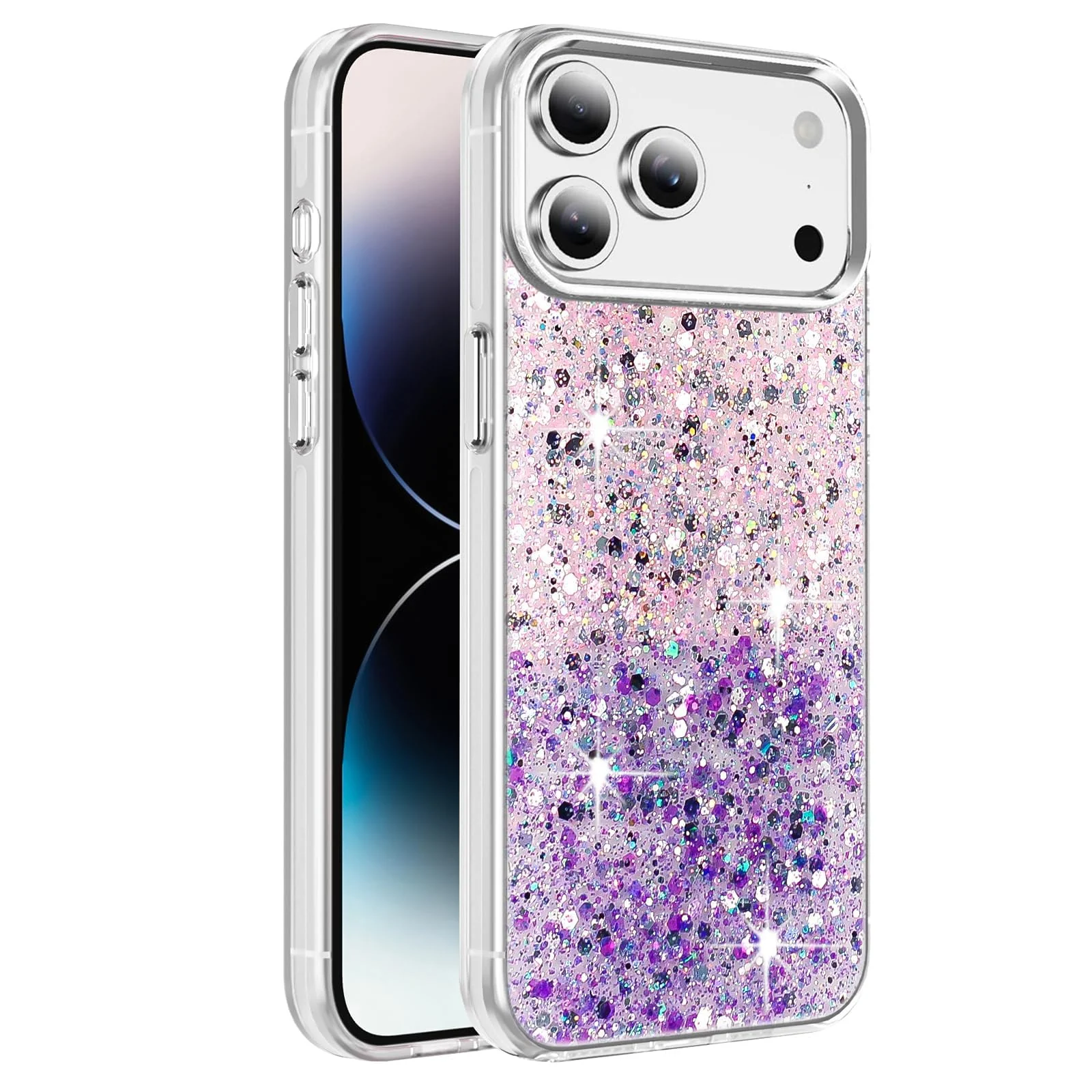 iPhone 17 Pro 6.3-Inch Case / Clear Glitter Bling Sparkly — DL3 Mobilak Glitter Protective Case for iPhone 17 Pro 6.3-Inch, Supports wireless charging, Camera protection, Shock-absorbing protection
