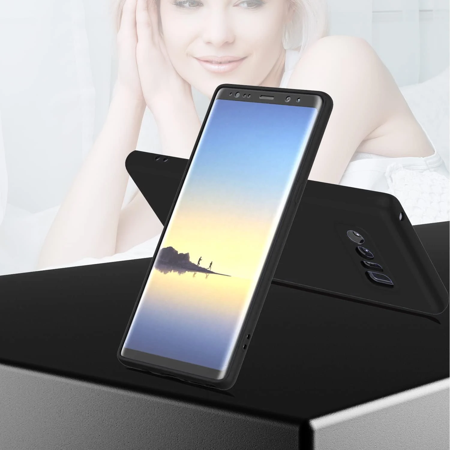 DL3 Mobilak Liquid Silicone Case for Samsung Note8, Not compatible with MagSafe, Supports wireless charging, Camera protection - Black
